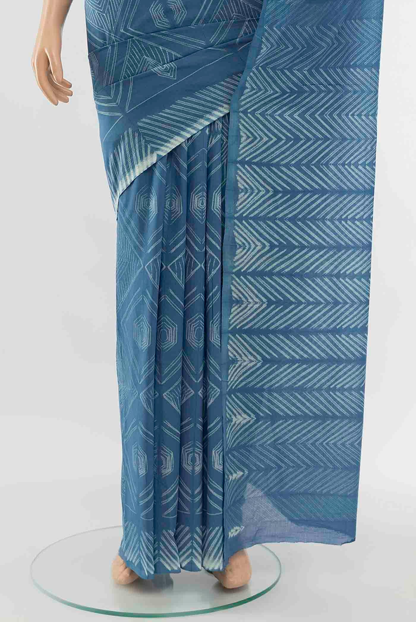 Blue Maheshwari Silk Cotton Saree - Image 3