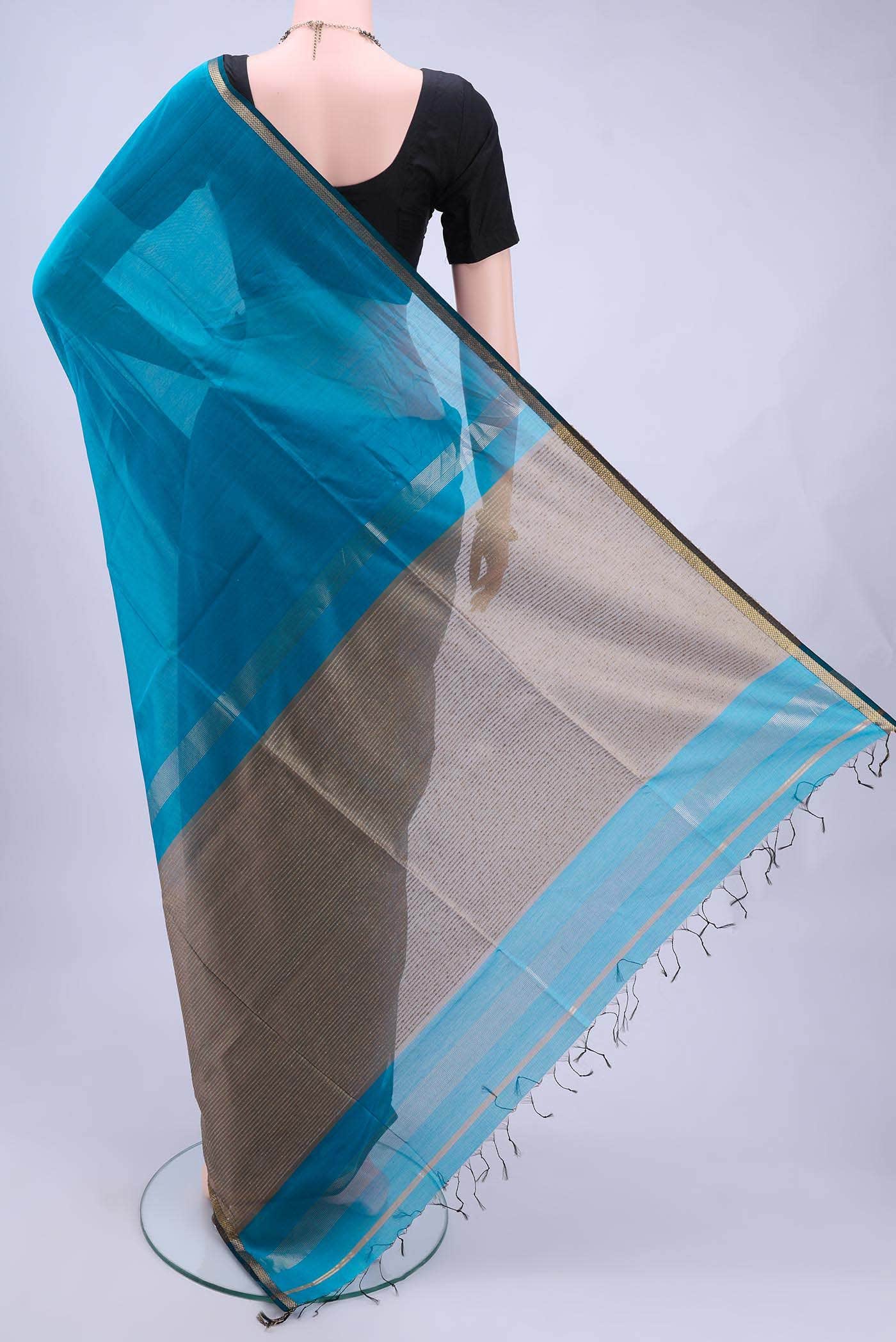 Blue Maheshwari Silk Saree - Image 2