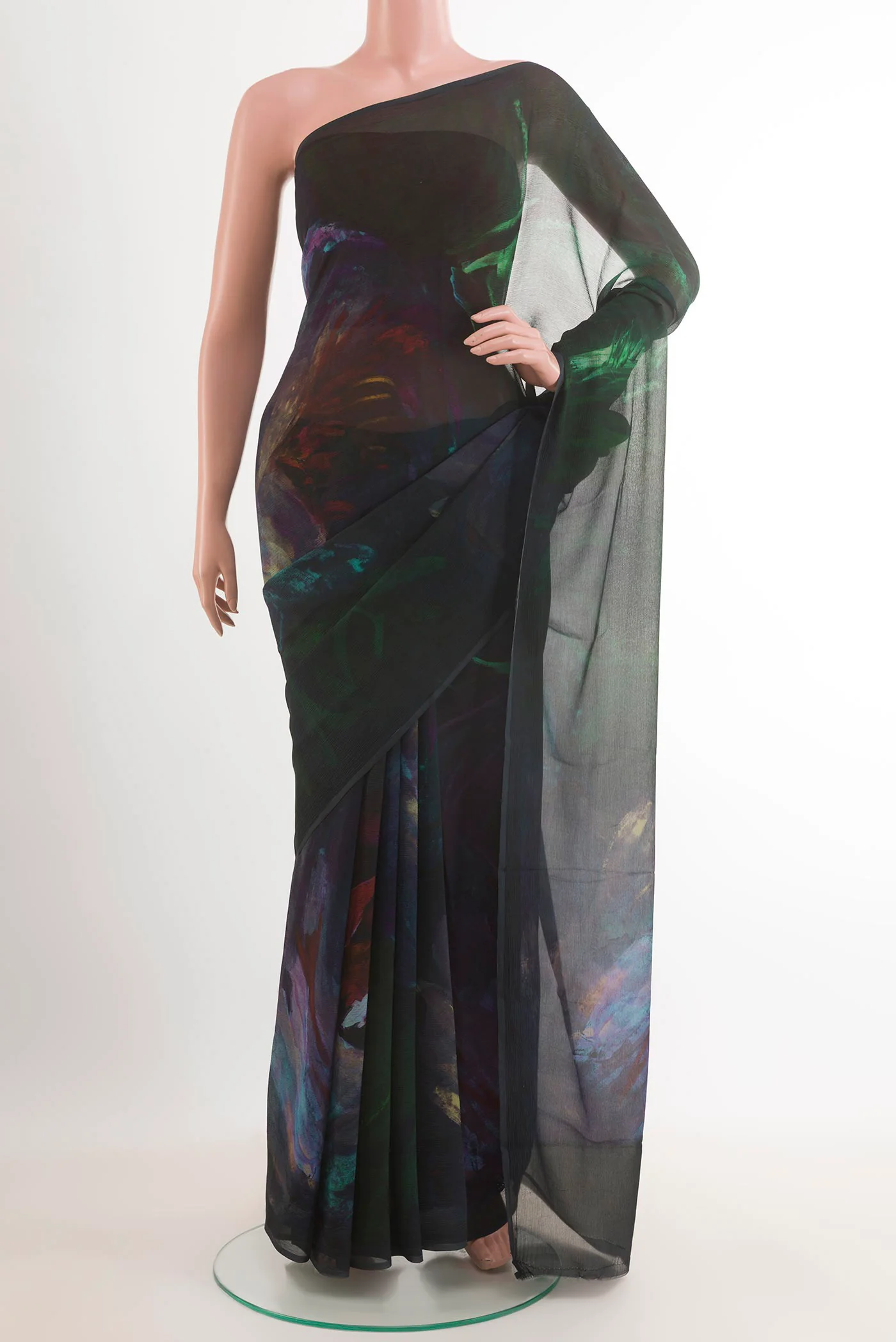 Navy Blue Mysore Chiffon Saree