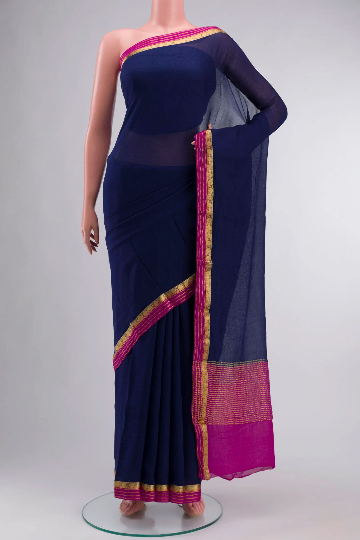 Blue Mysore Chiffon Saree