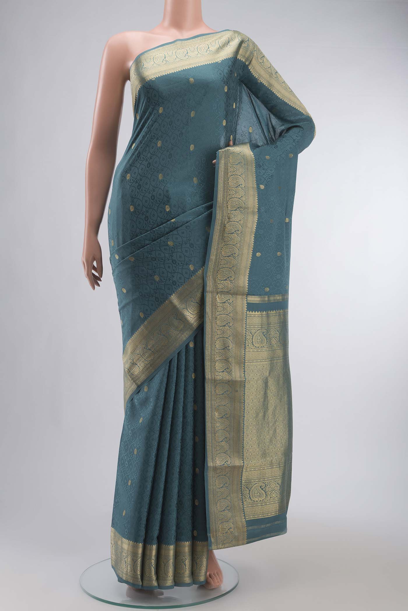 Blue Mysore Crepe Saree
