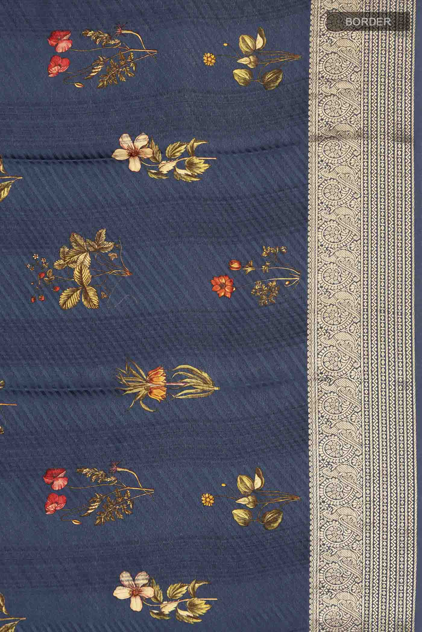Blue Mysore Crepe Saree - Image 3