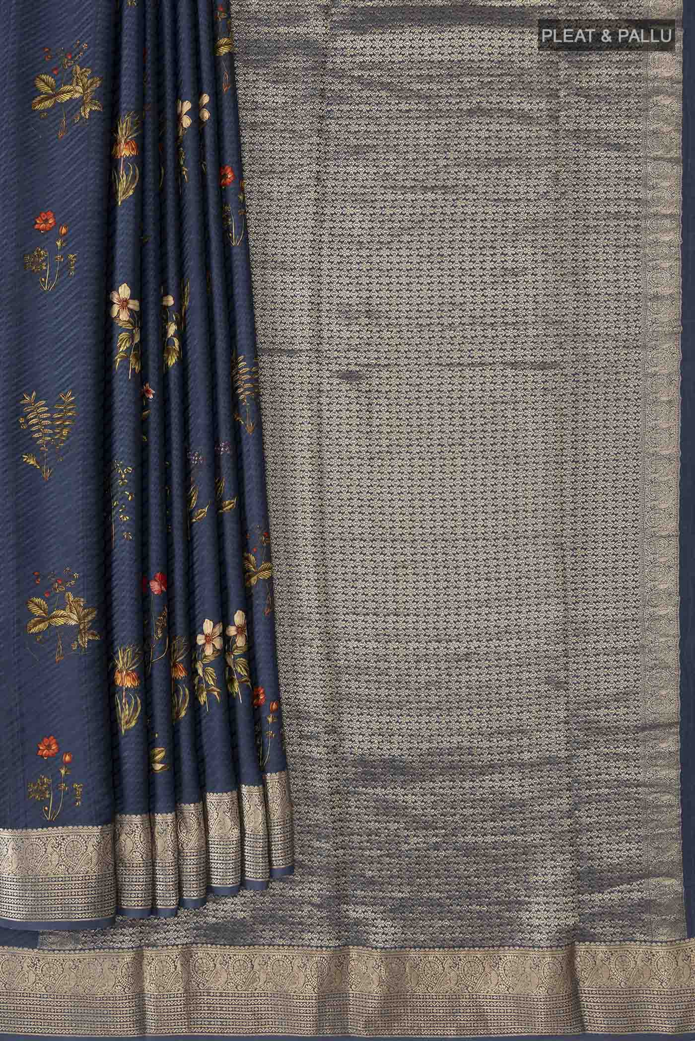 Blue Mysore Crepe Saree - Image 4