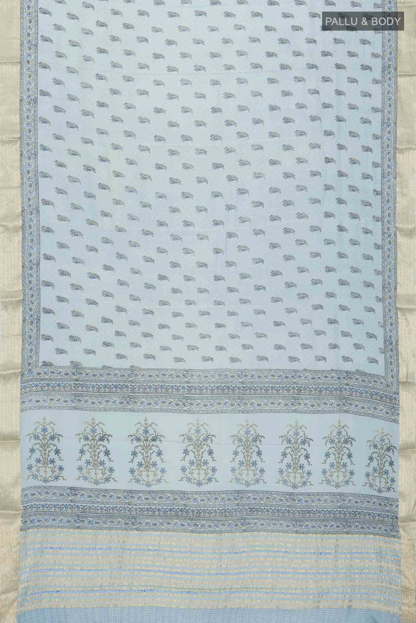 Blue Mysore Crepe Saree - Image 5