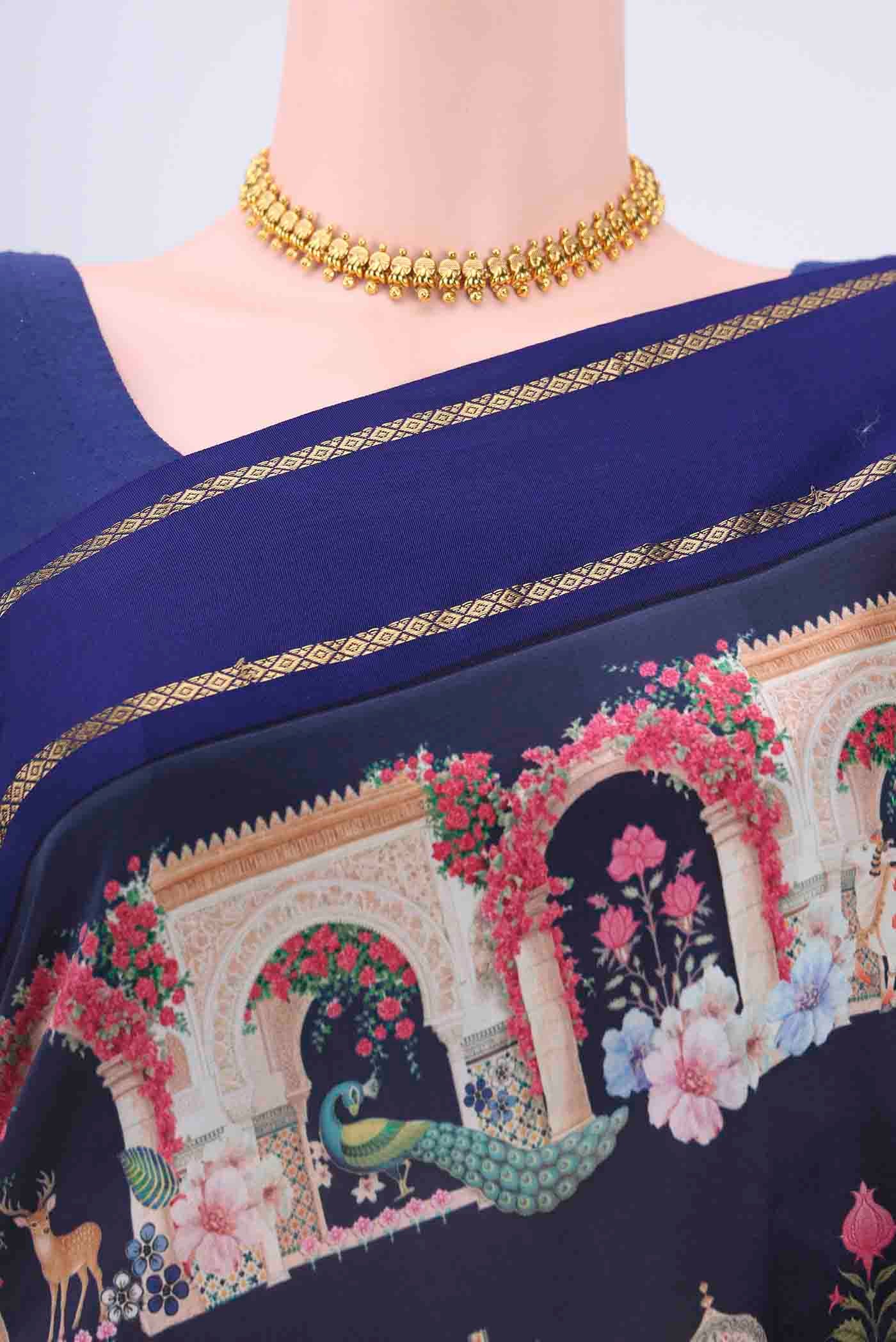 Blue Mysore Crepe Saree - Image 2