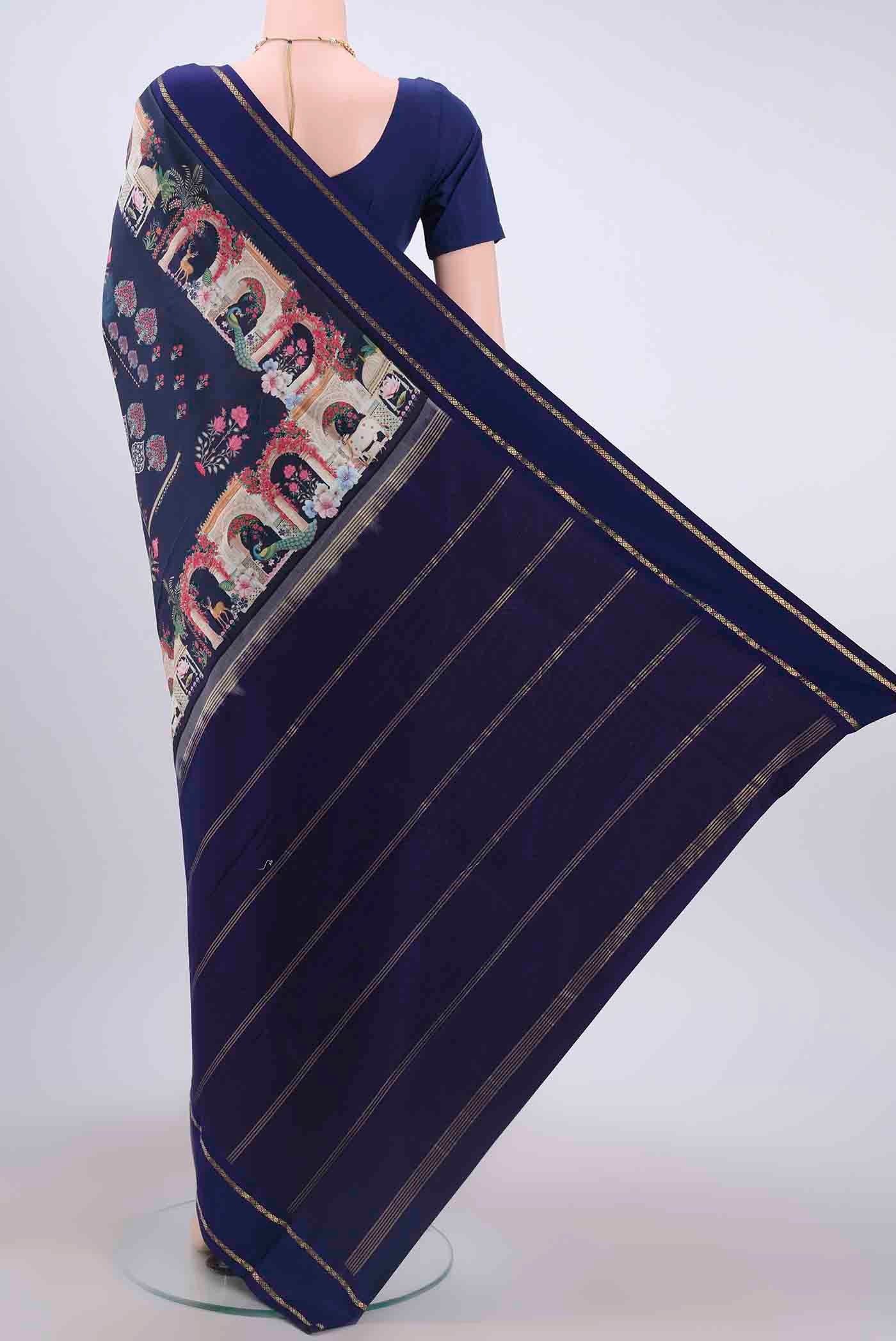 Blue Mysore Crepe Saree - Image 3
