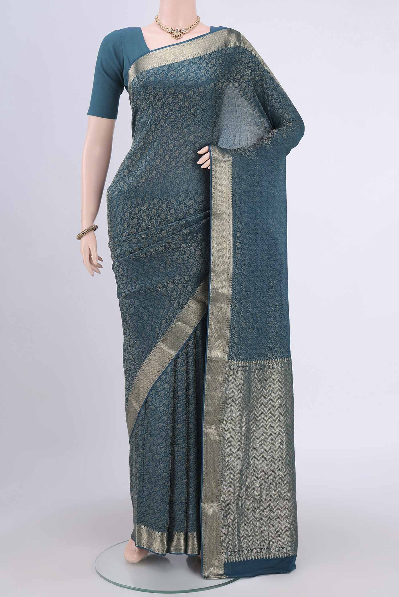 Blue Mysore Crepe Saree