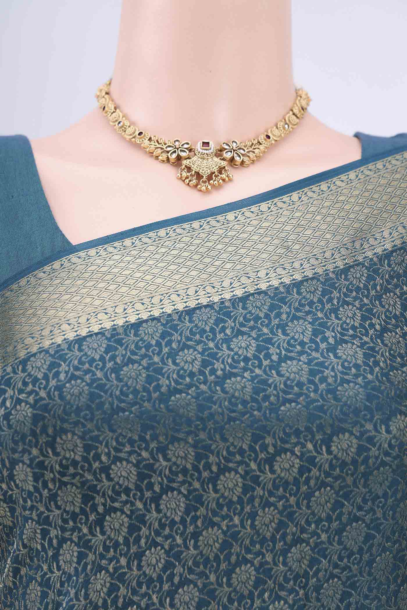 Blue Mysore Crepe Saree - Image 2