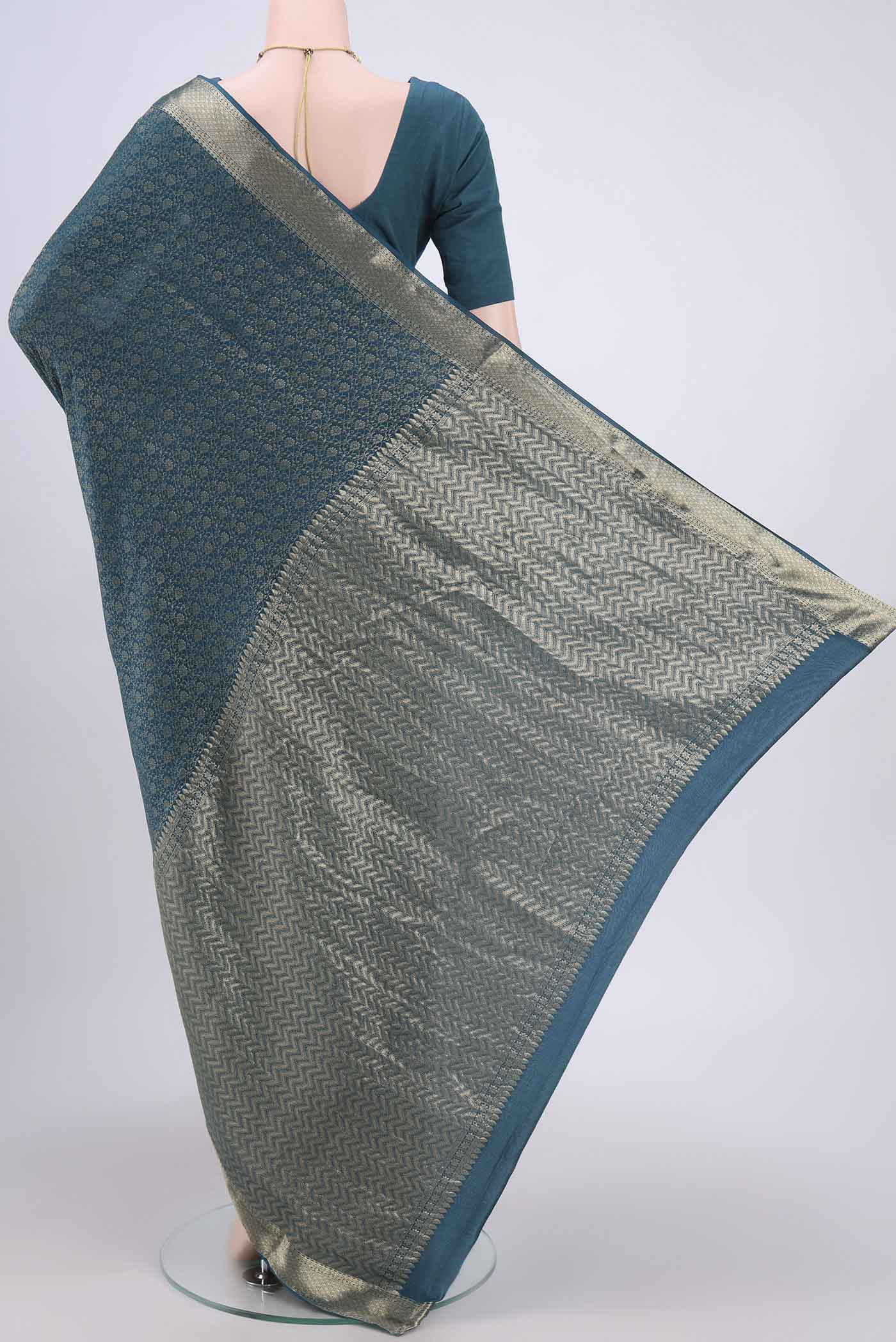 Blue Mysore Crepe Saree - Image 3