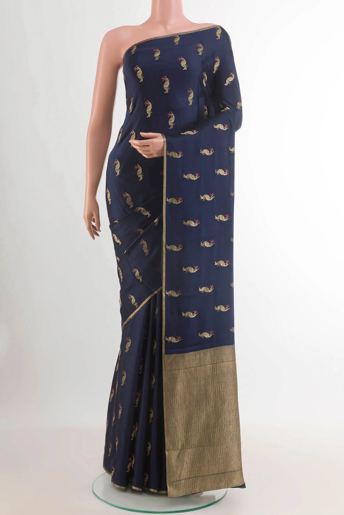 Blue Mysore Crepe Saree
