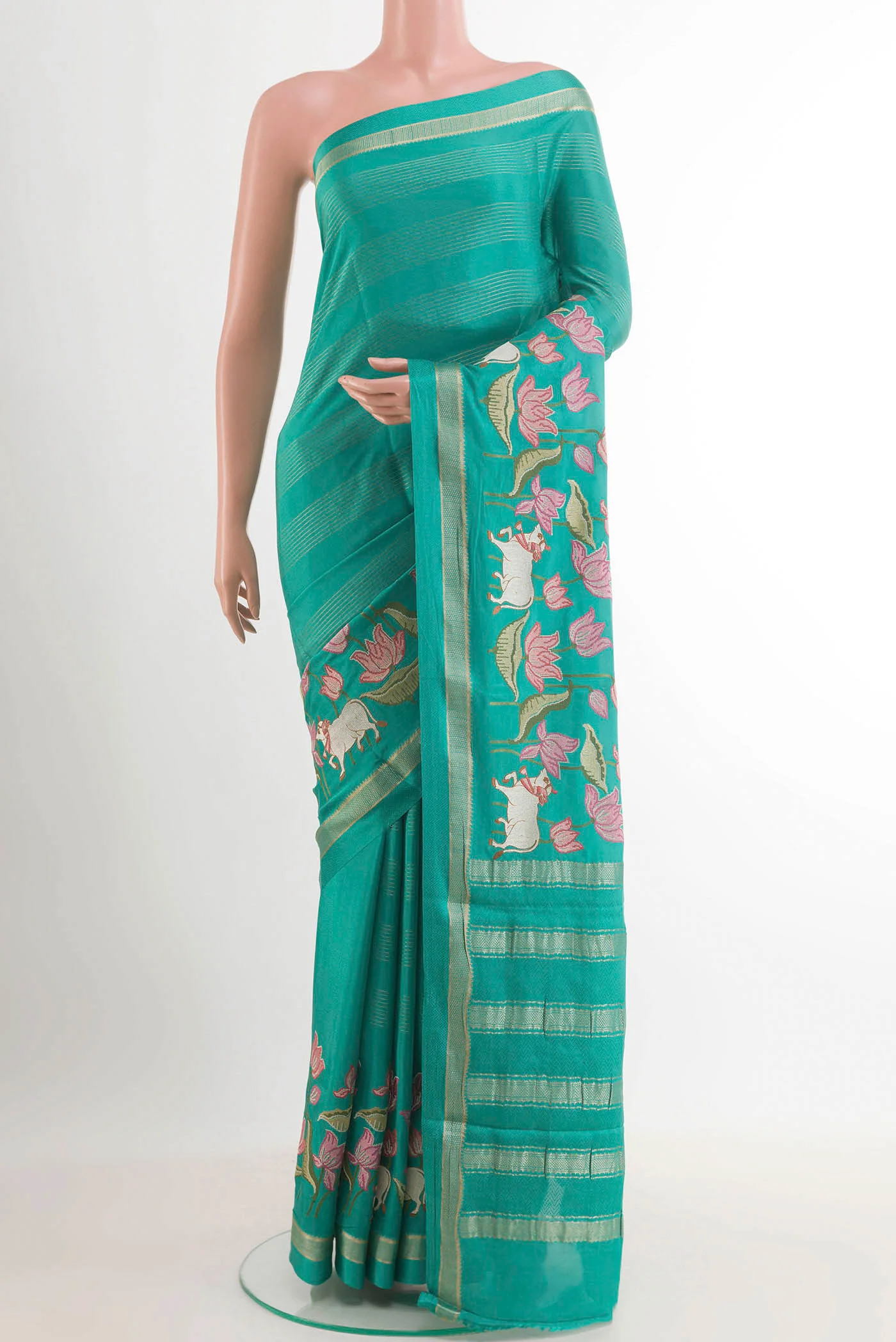 Teal Mysore Crepe Saree