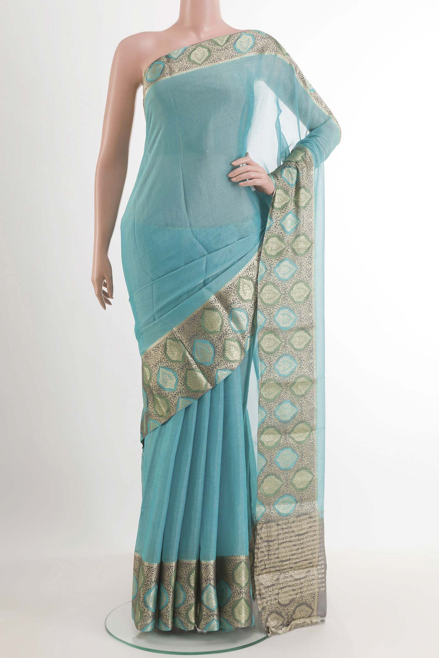 Blue Mysore Georgette Saree