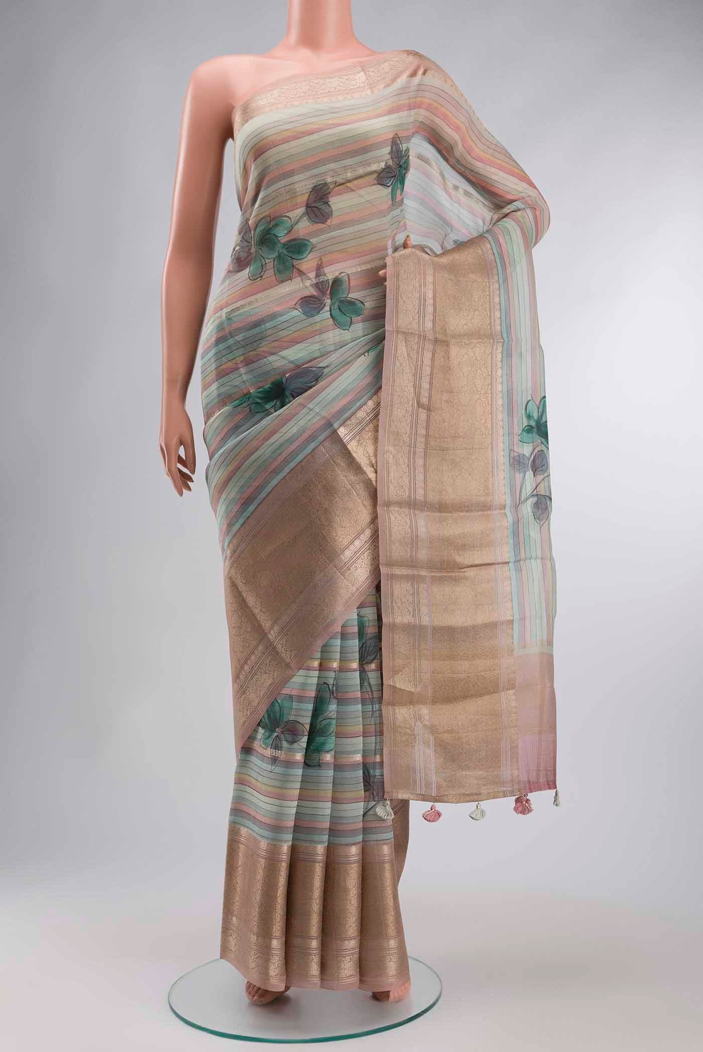 Blue Organza Silk Saree