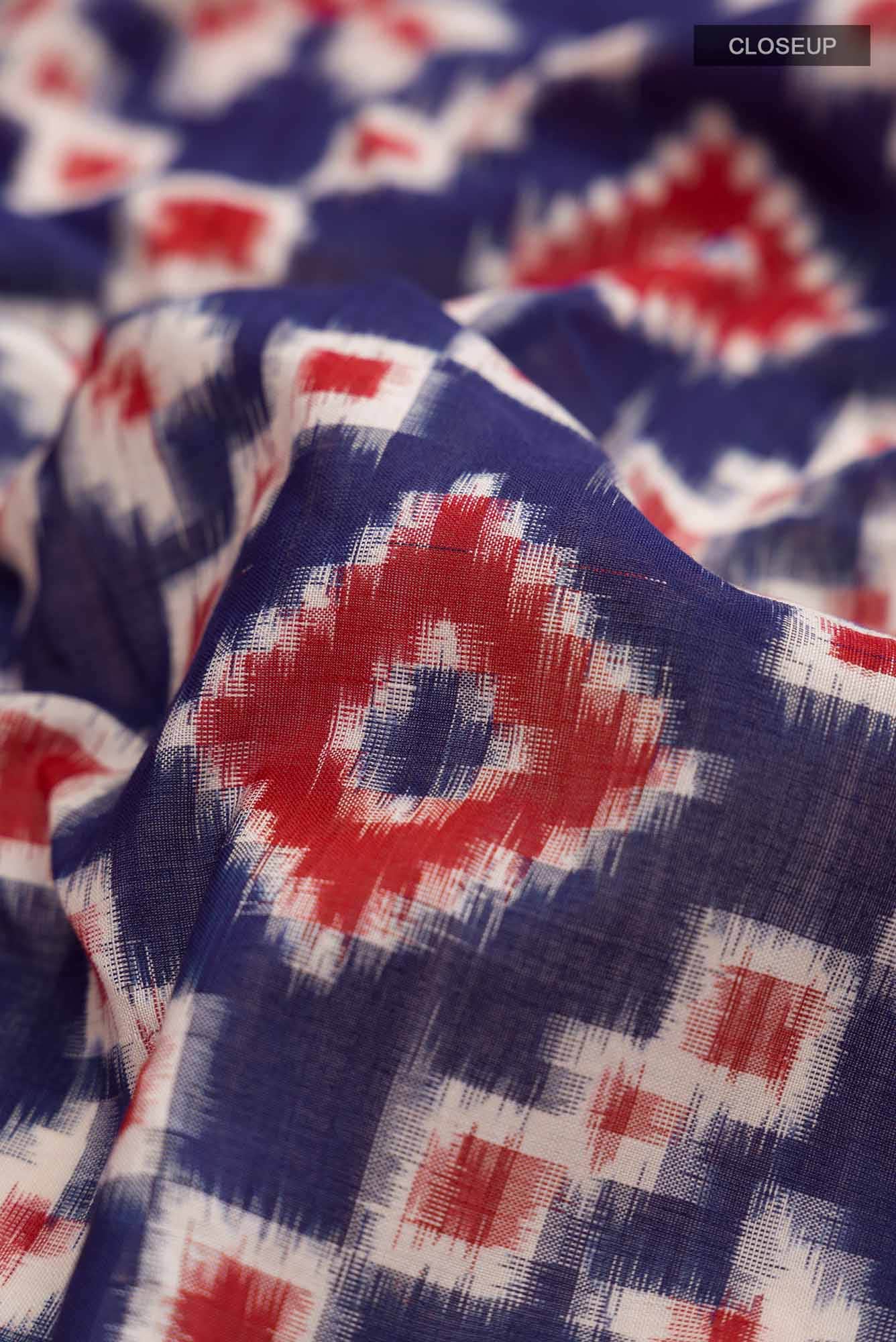 Blue Pochampally Cotton Saree - Image 2