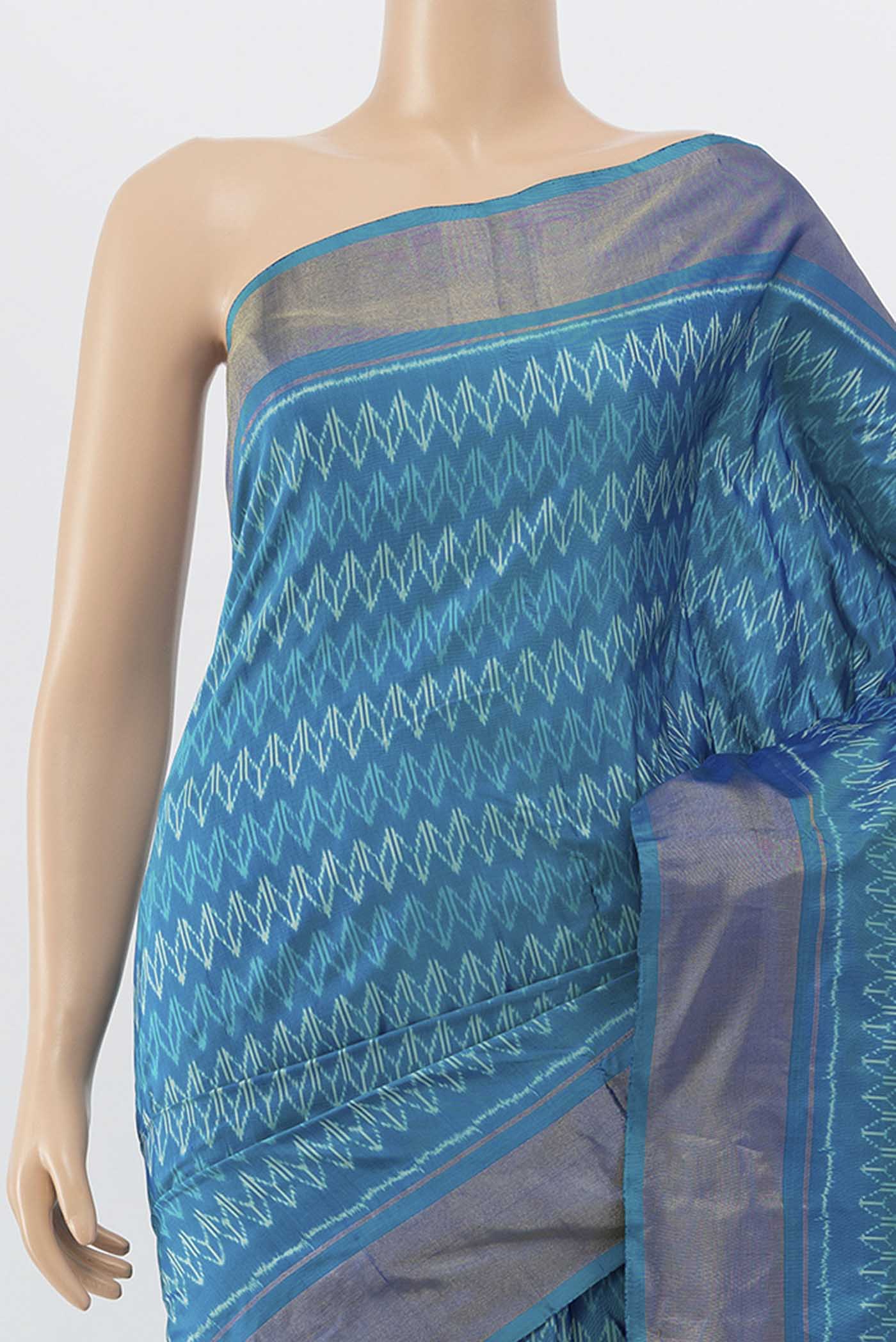 Blue Pochampally Silk Saree - Image 2