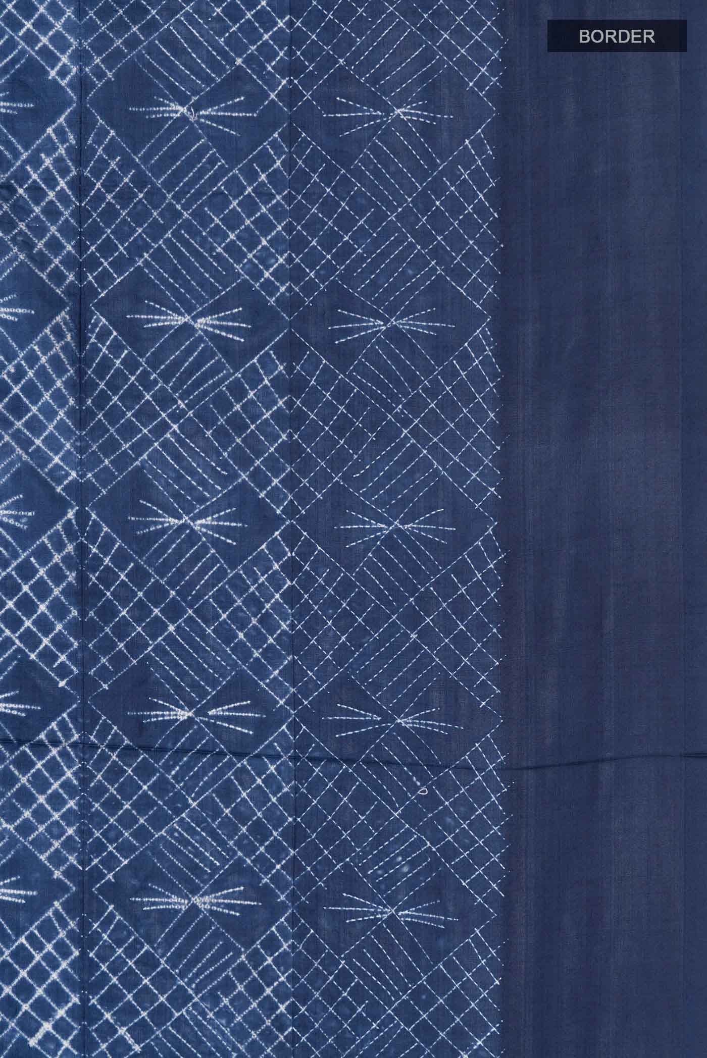 Blue Printed Silk Saree - Image 3