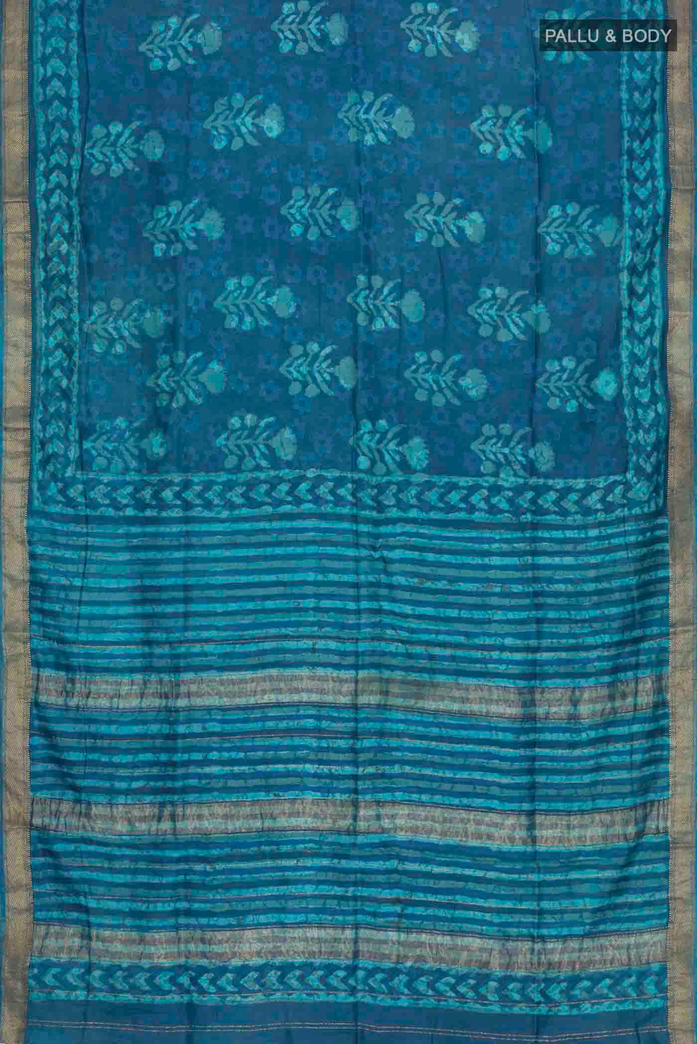 Blue Printed Silk Saree - Image 5