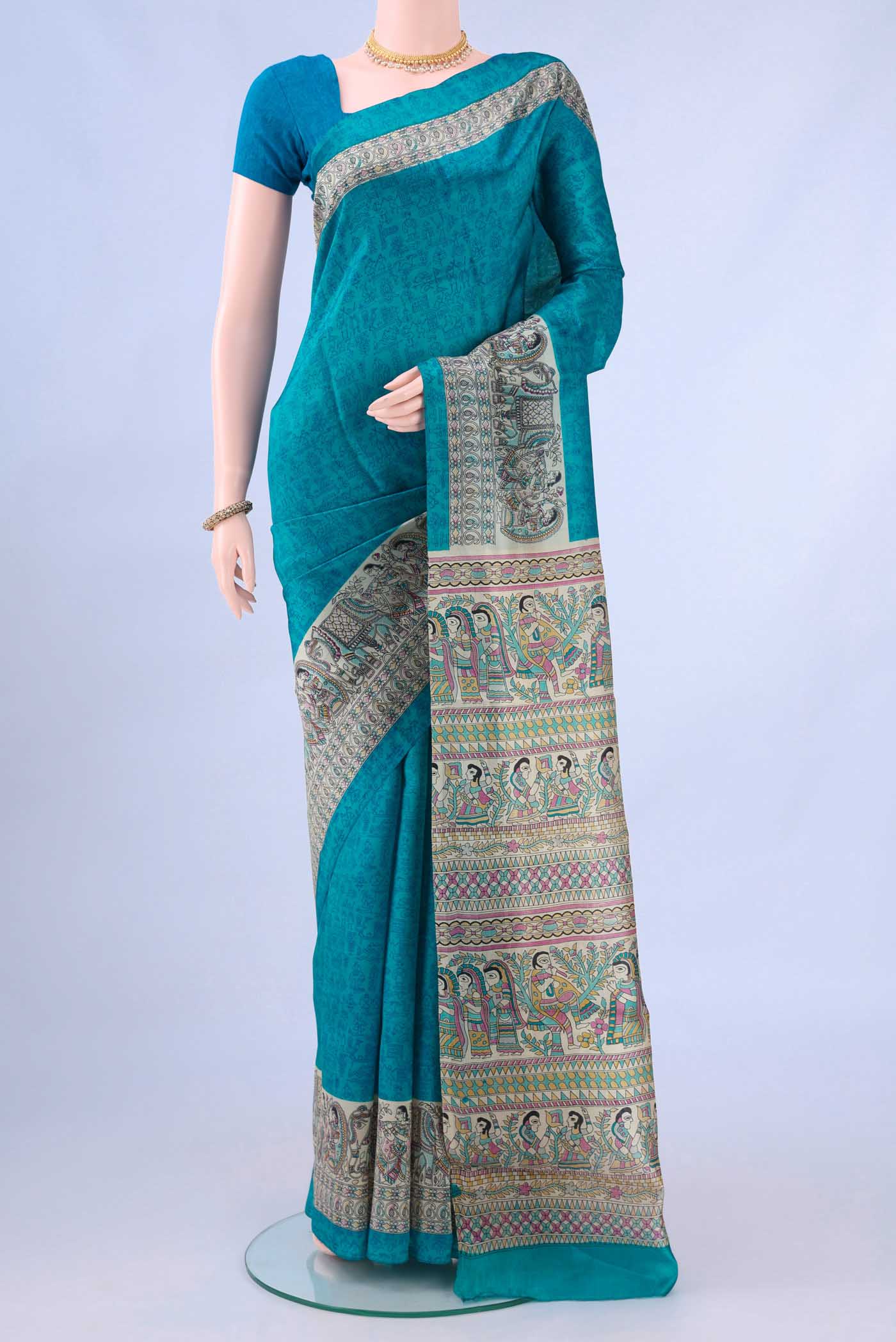 Blue Printed Silk Saree