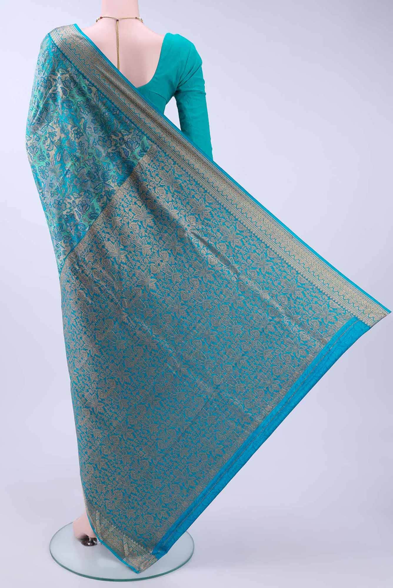 Blue Printed Silk Saree - Image 2