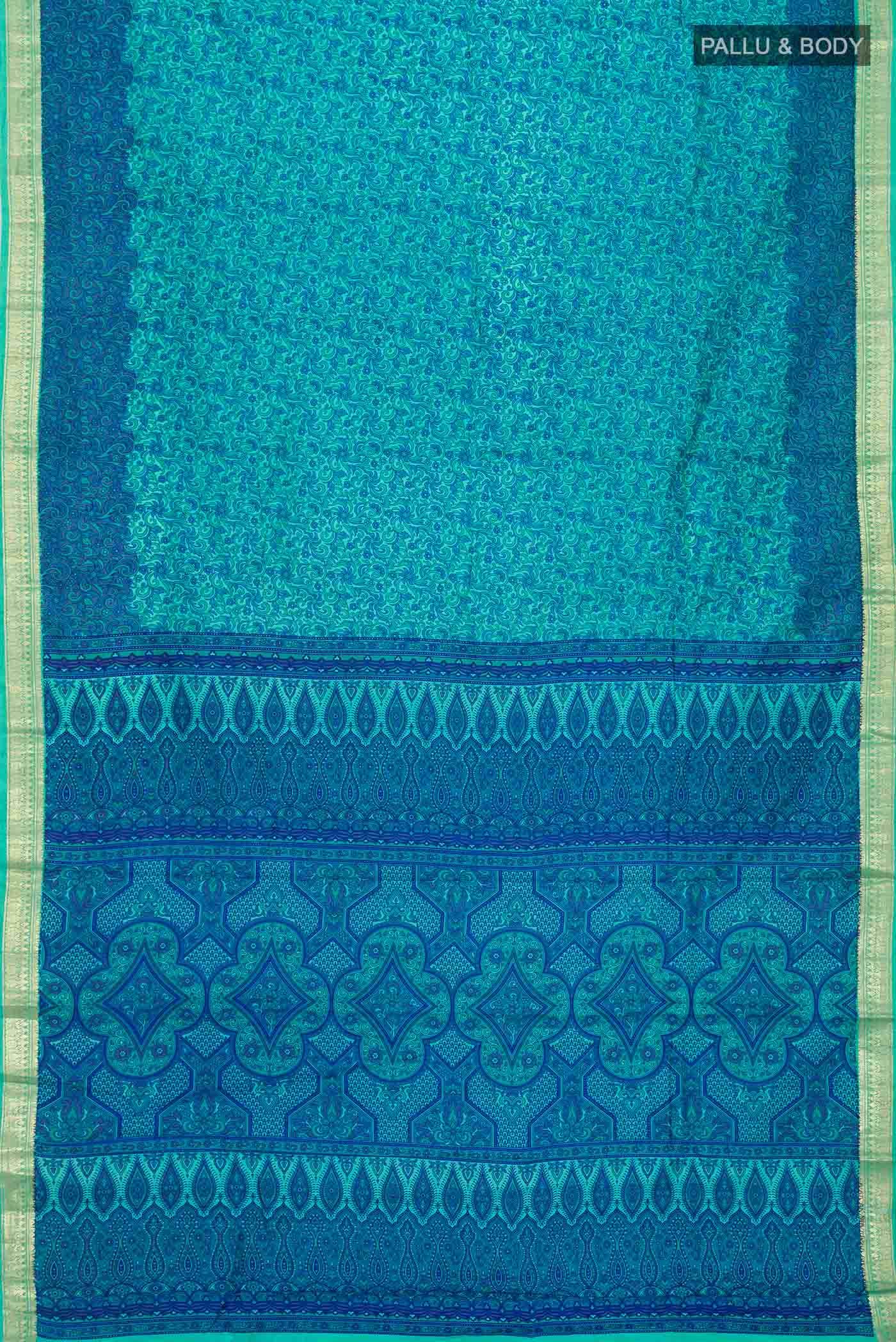 Blue Printed Silk Saree - Image 2