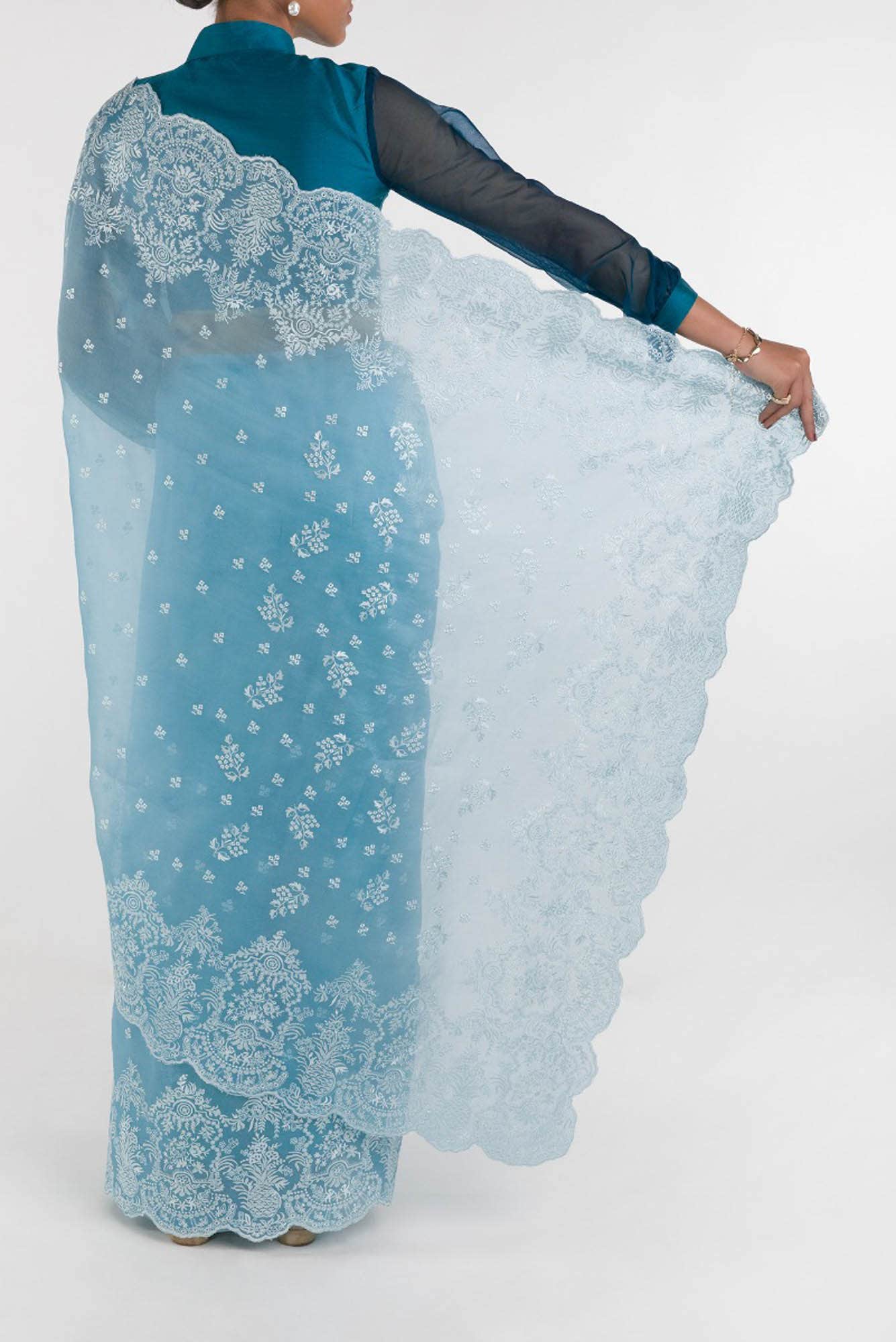 Passion Paradise Blue floral design saree from Embroidered Romance Collection by Nalli - Image 5