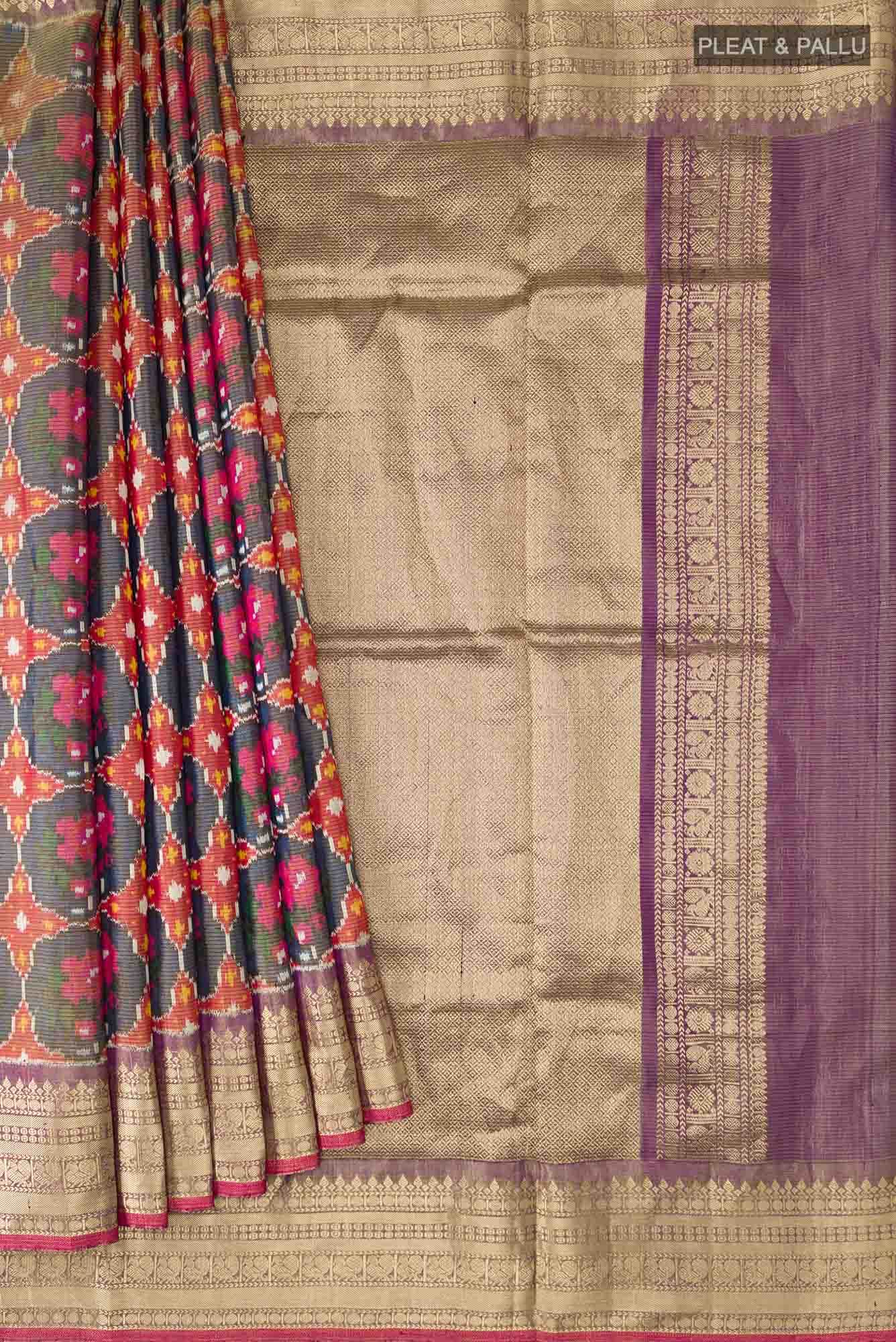 Blue Rajkot Patola Silk Saree - Image 2