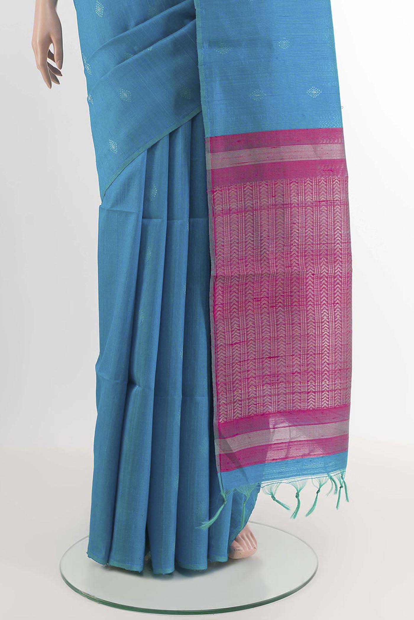 Blue Raw Silk Saree - Image 3
