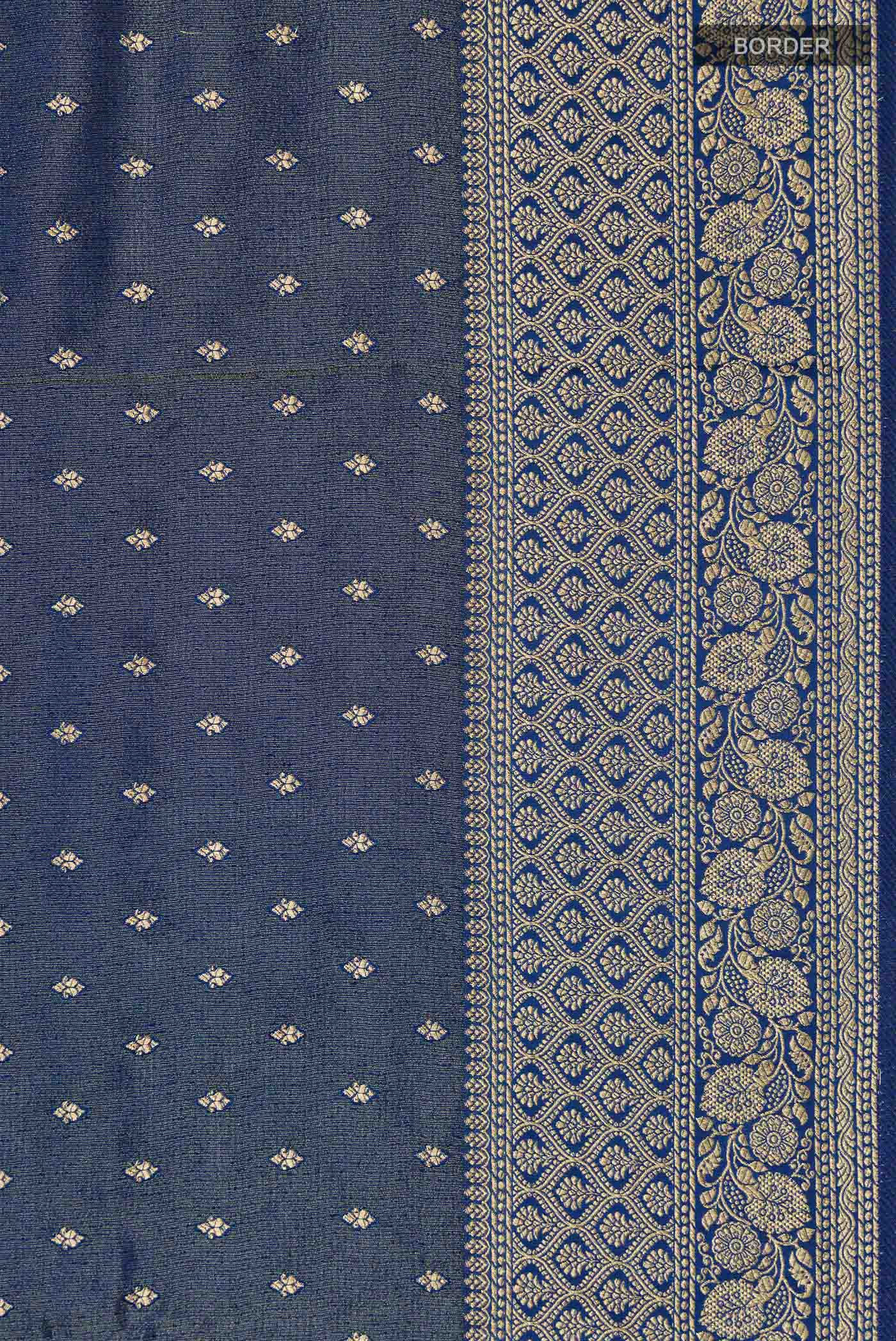 Blue Satin Silk Saree - Image 3