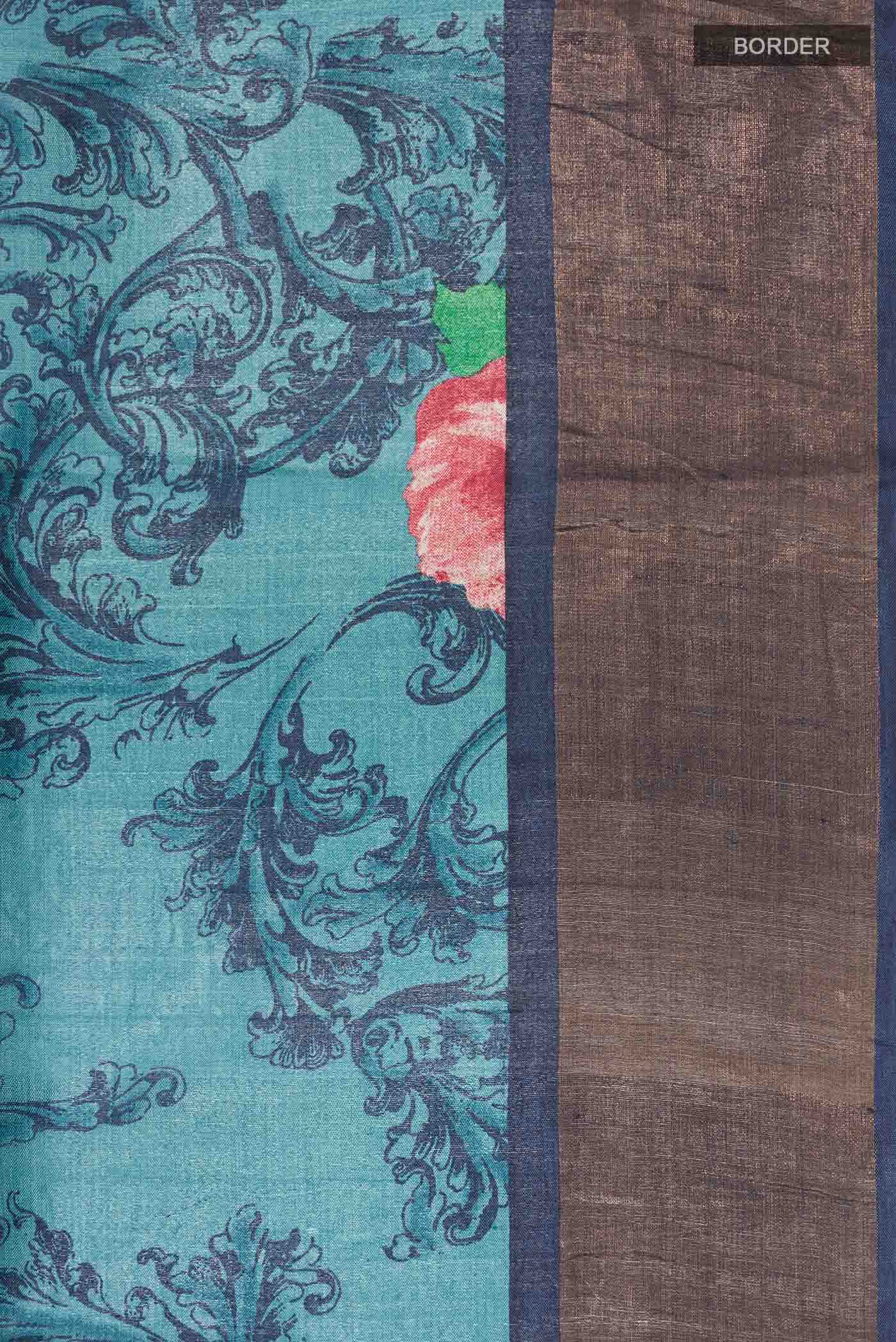 Blue Tussar Saree - Image 3