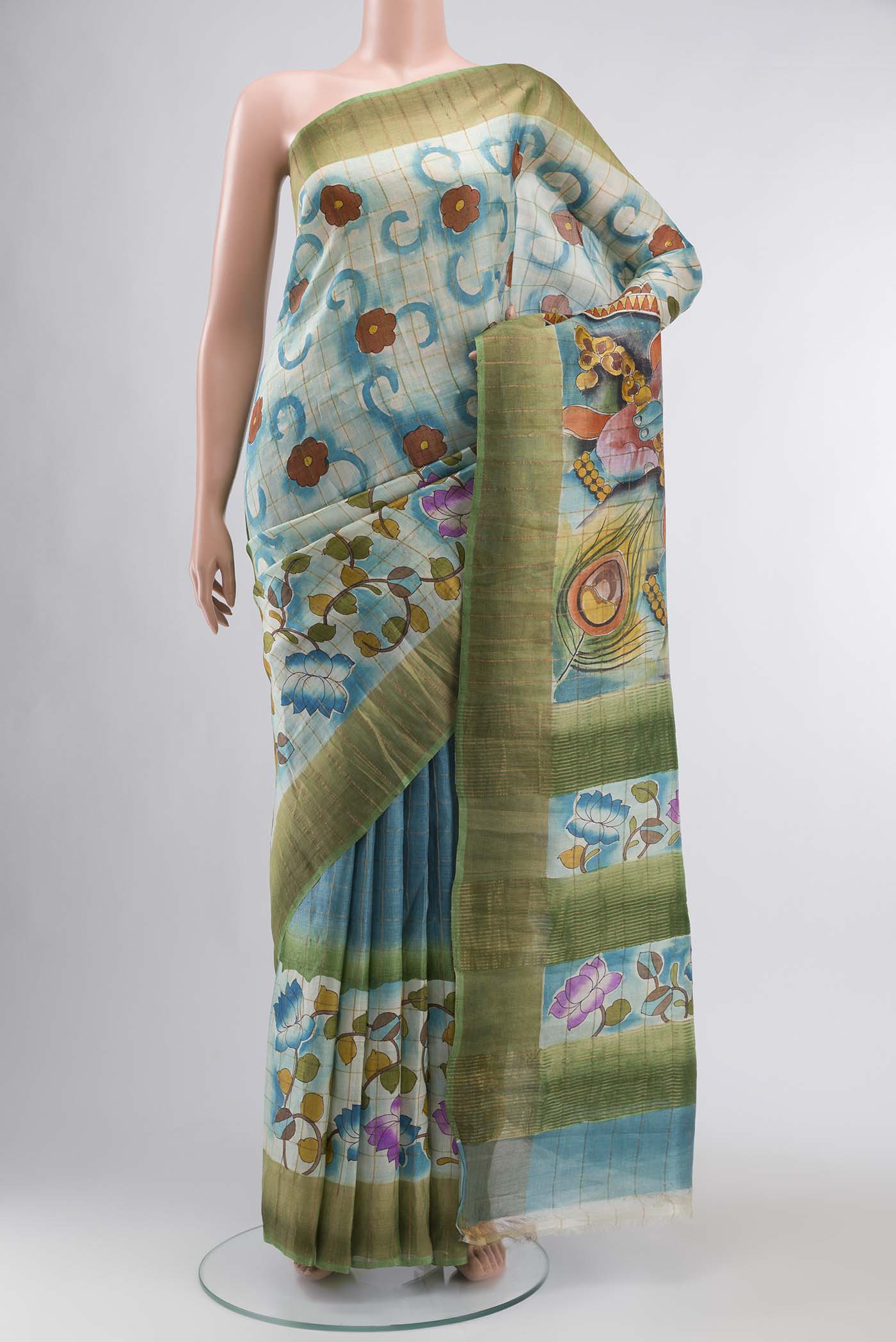 Blue Tussar Silk Saree