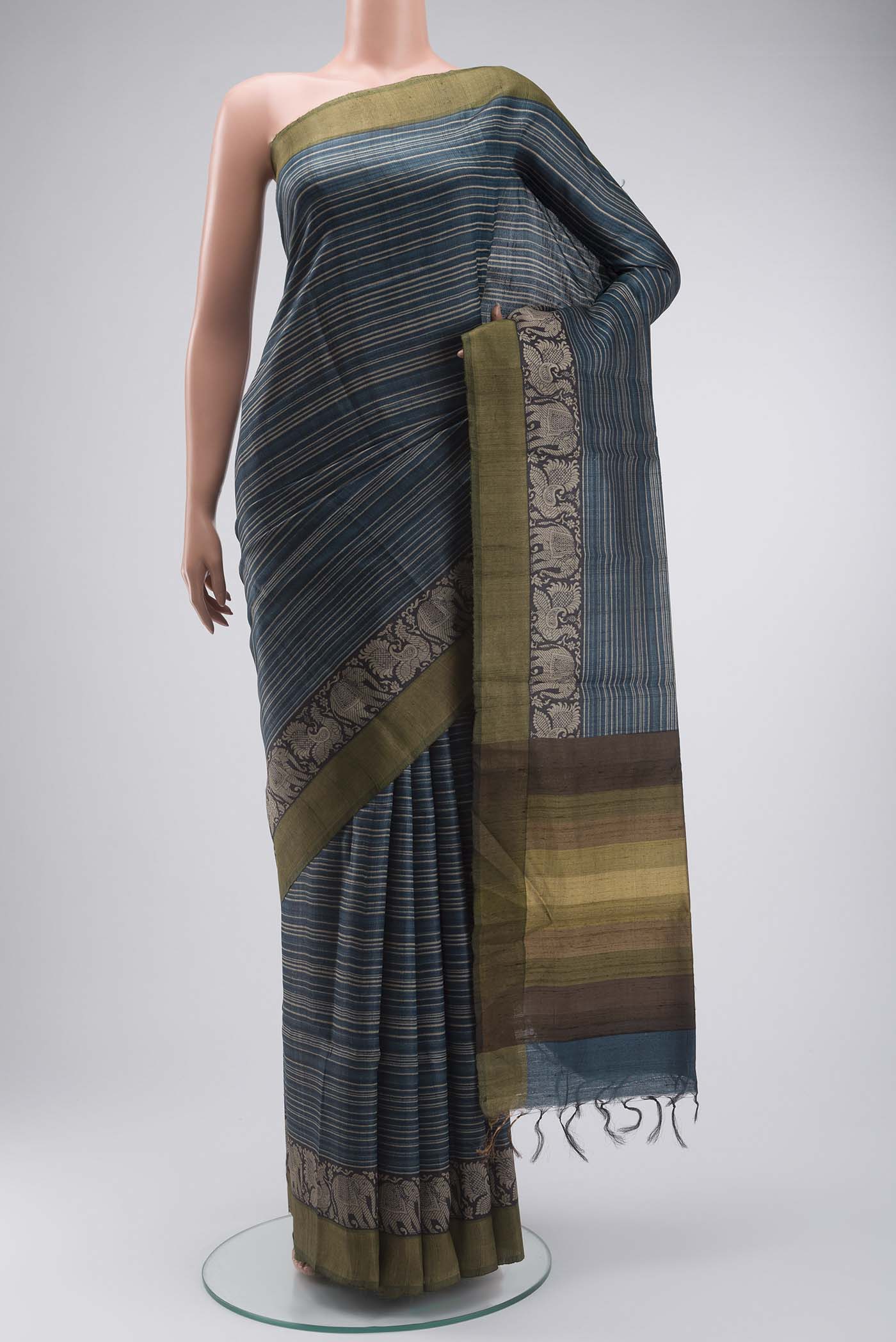 Blue Tussar Silk Saree