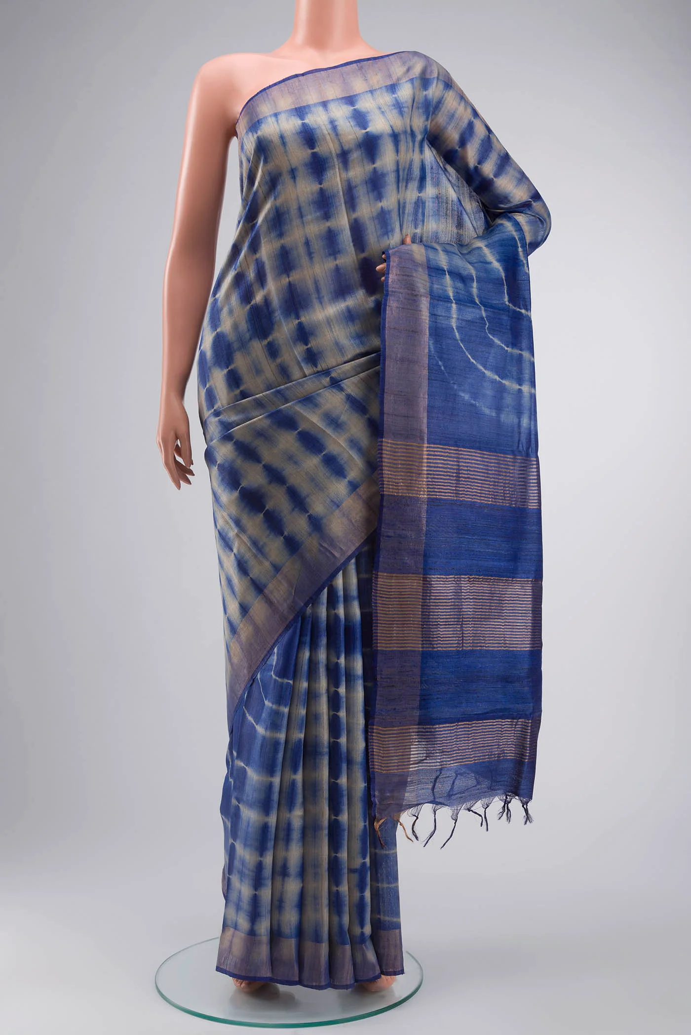 Blue Tussar Silk Saree