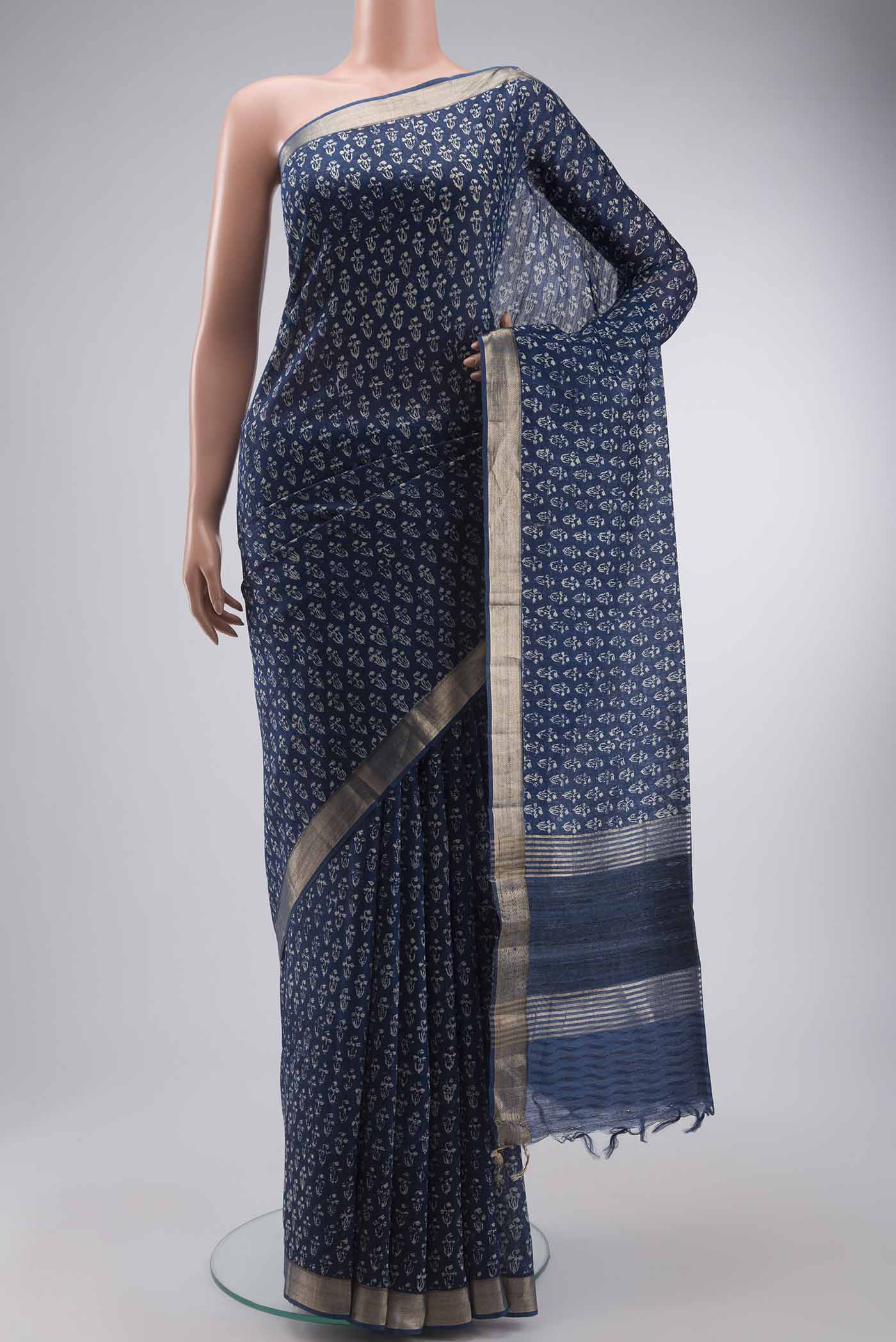 Blue Tussar Silk Saree