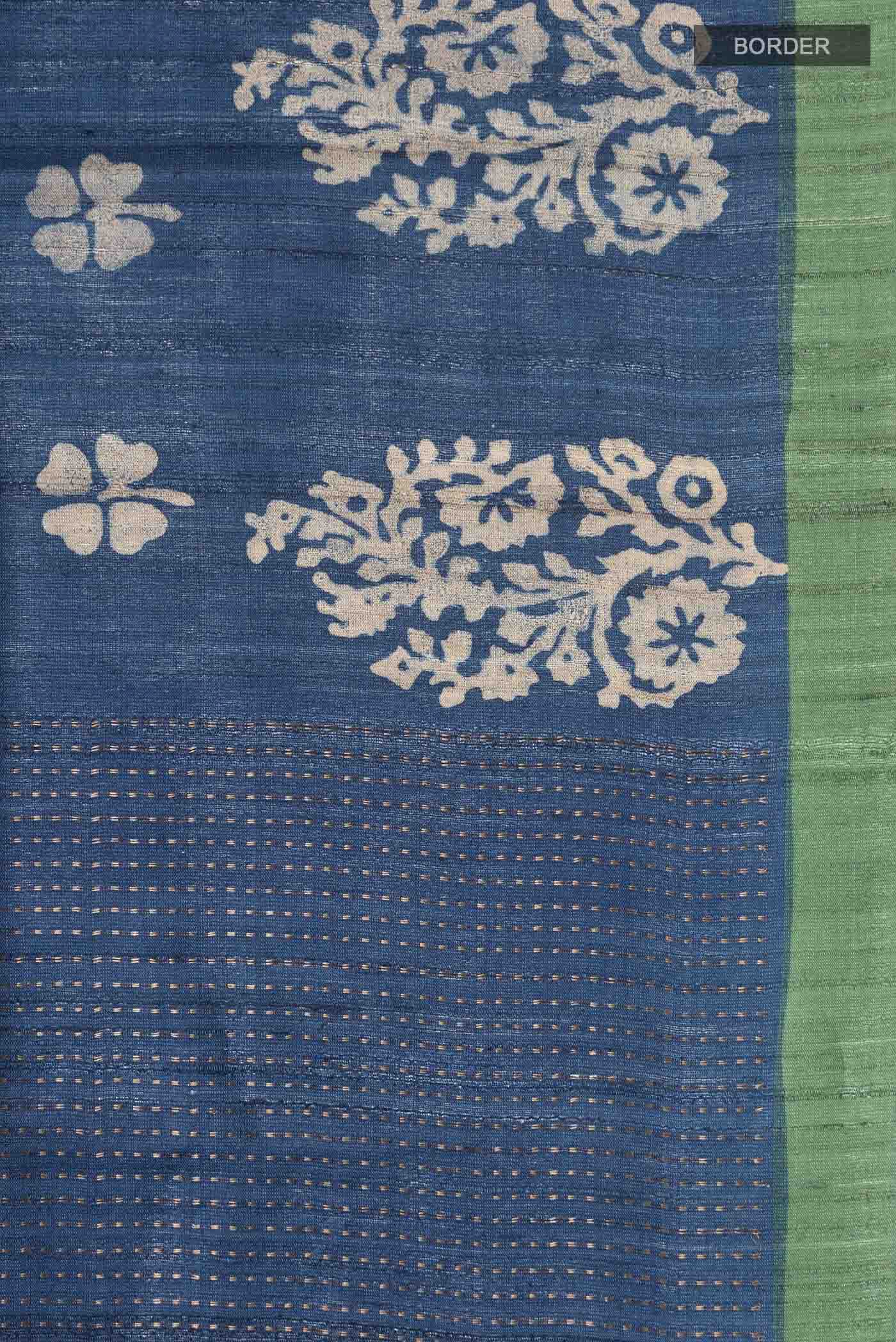 Blue Tussar Silk Saree - Image 3