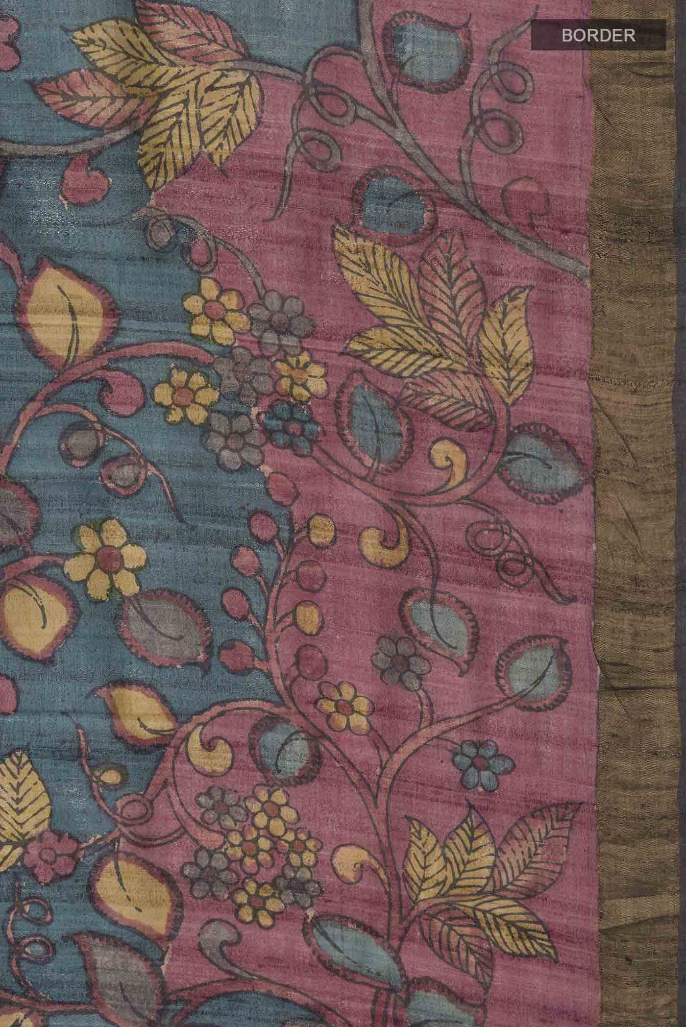 Blue Tussar Silk Saree - Image 3
