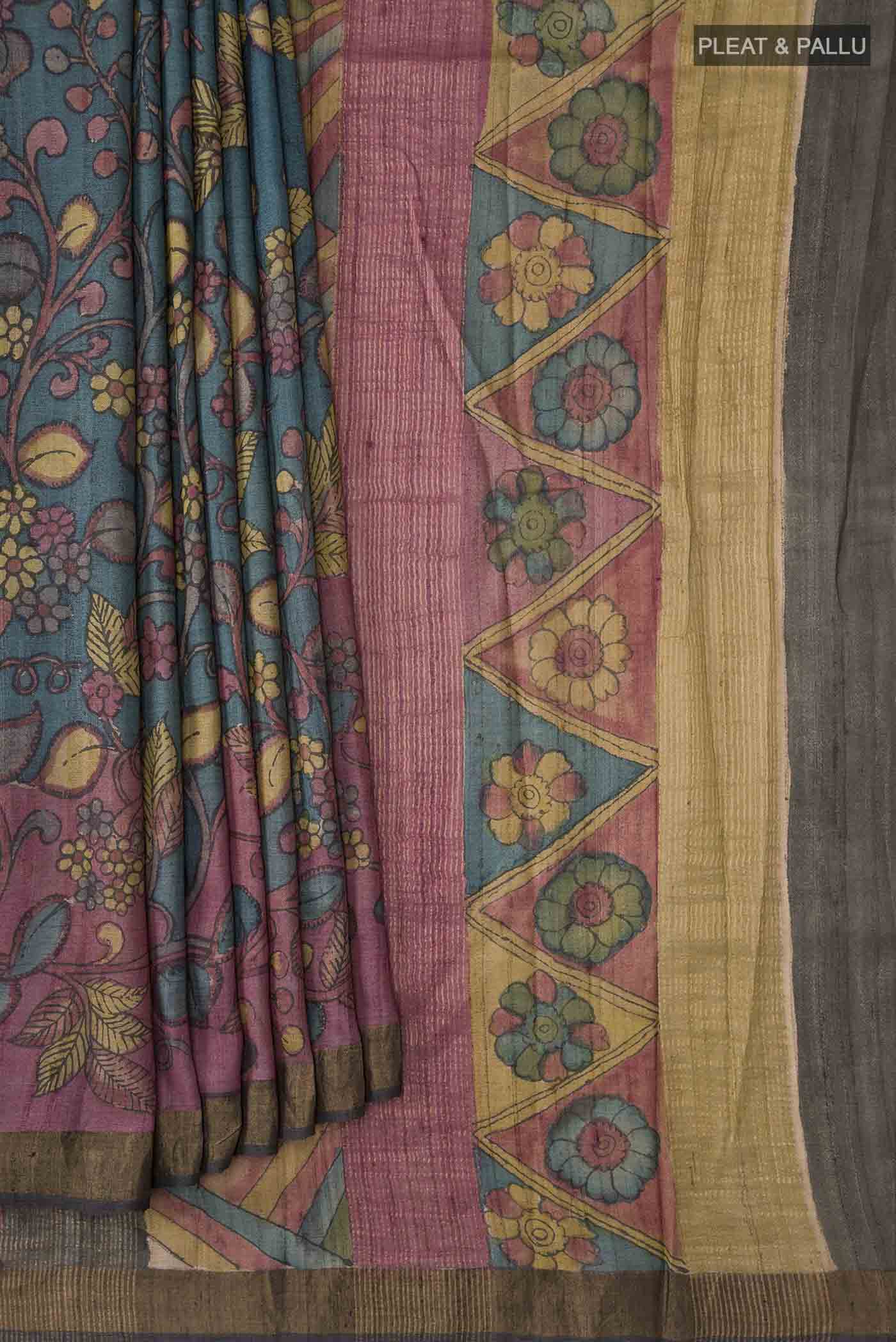 Blue Tussar Silk Saree - Image 4