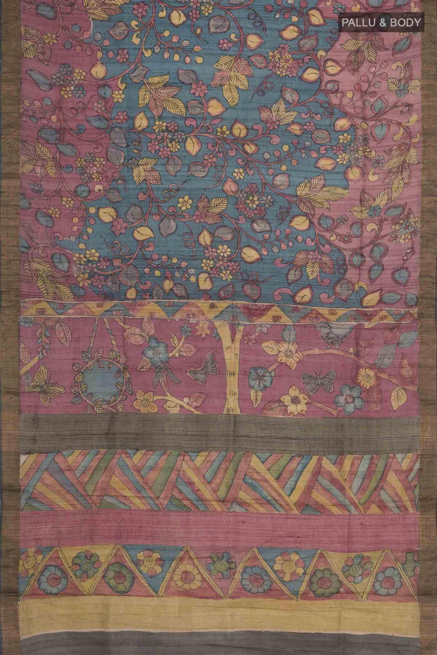 Blue Tussar Silk Saree - Image 6
