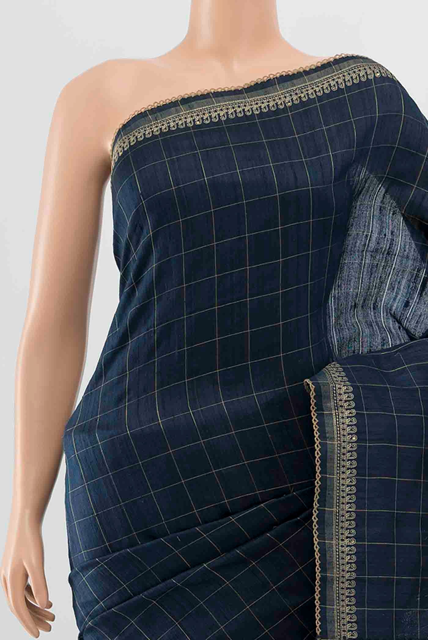 Blue Tussar Silk Saree - Image 2