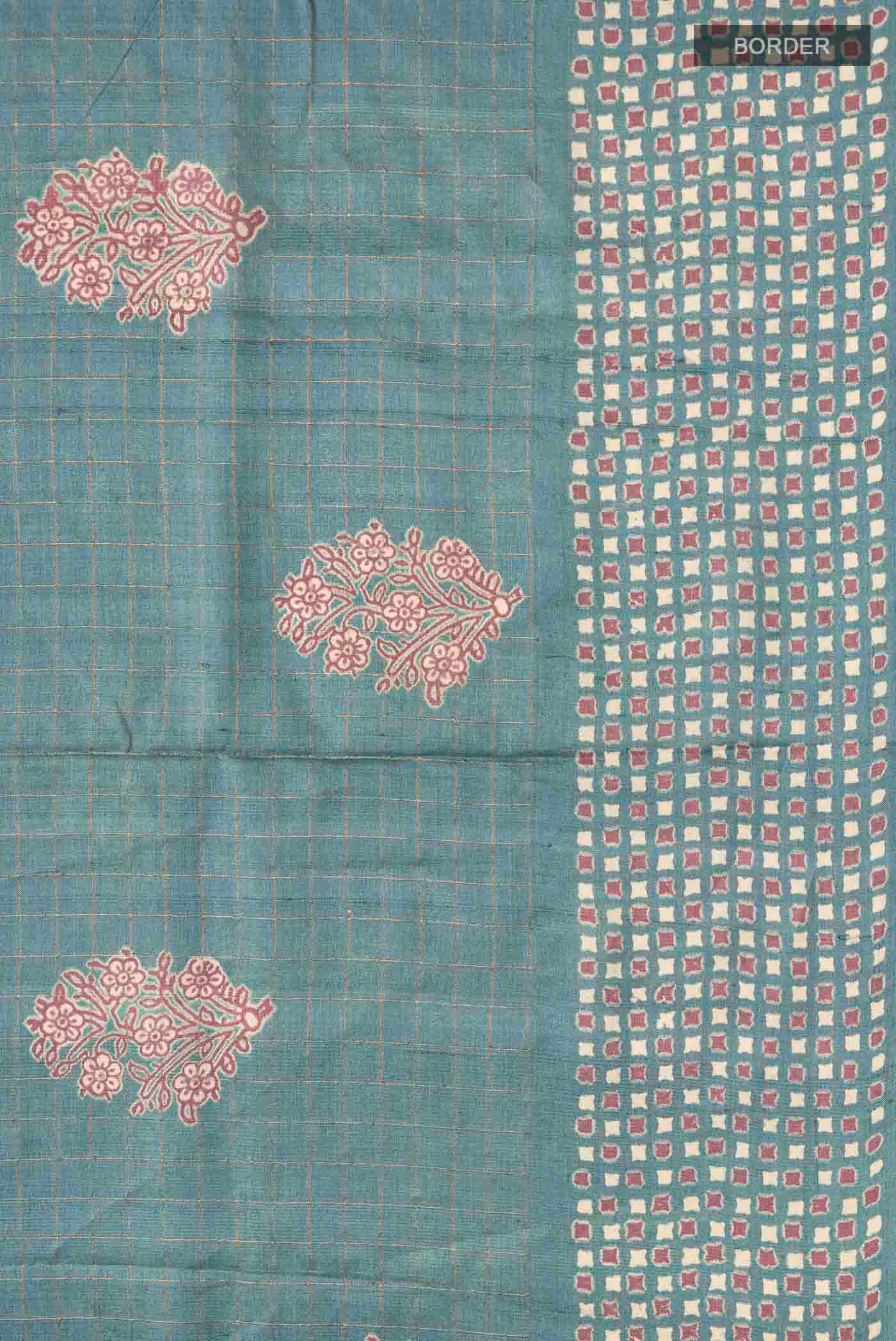 Blue Tussar Silk Saree - Image 3