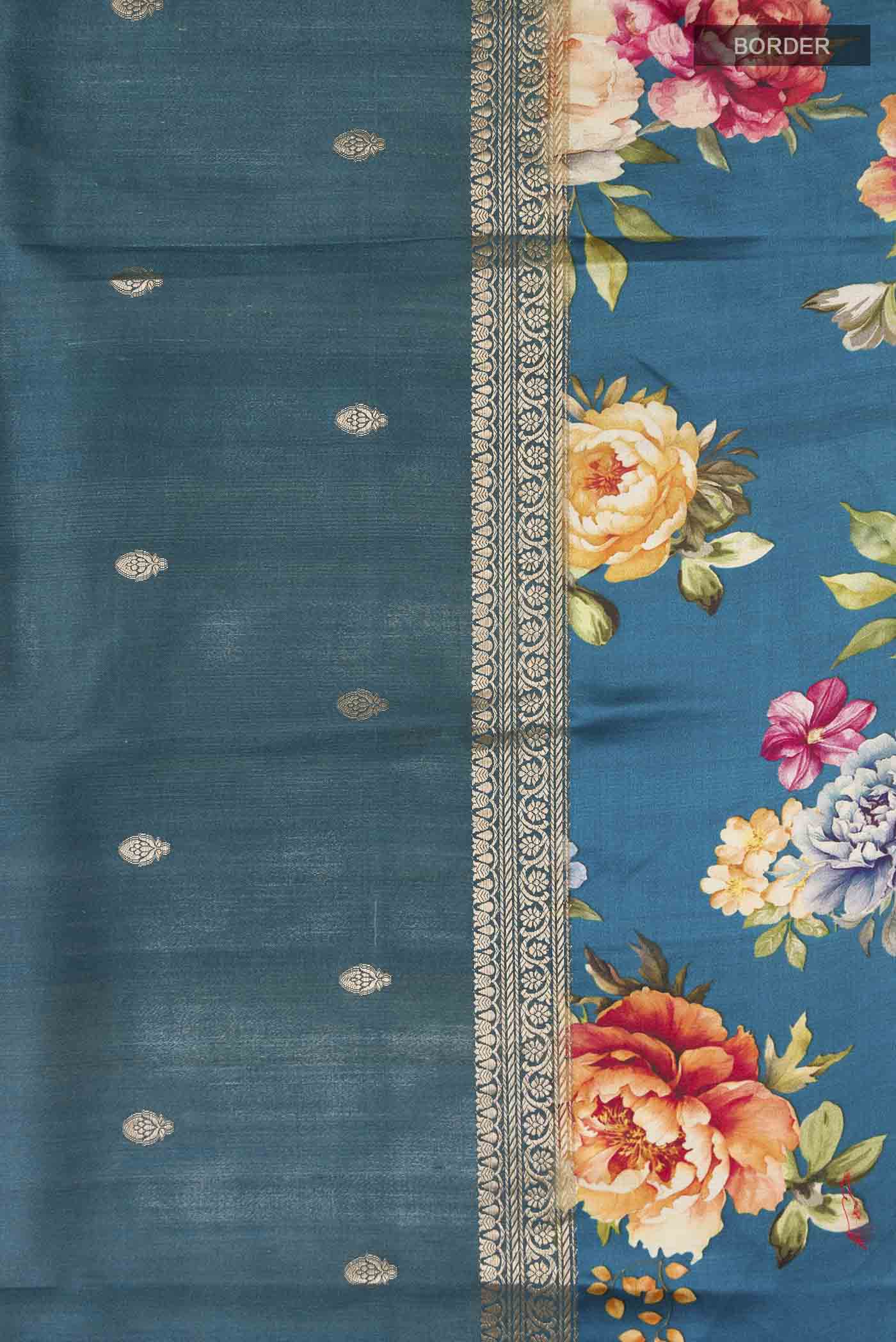 Blue Tussar Silk Saree - Image 3