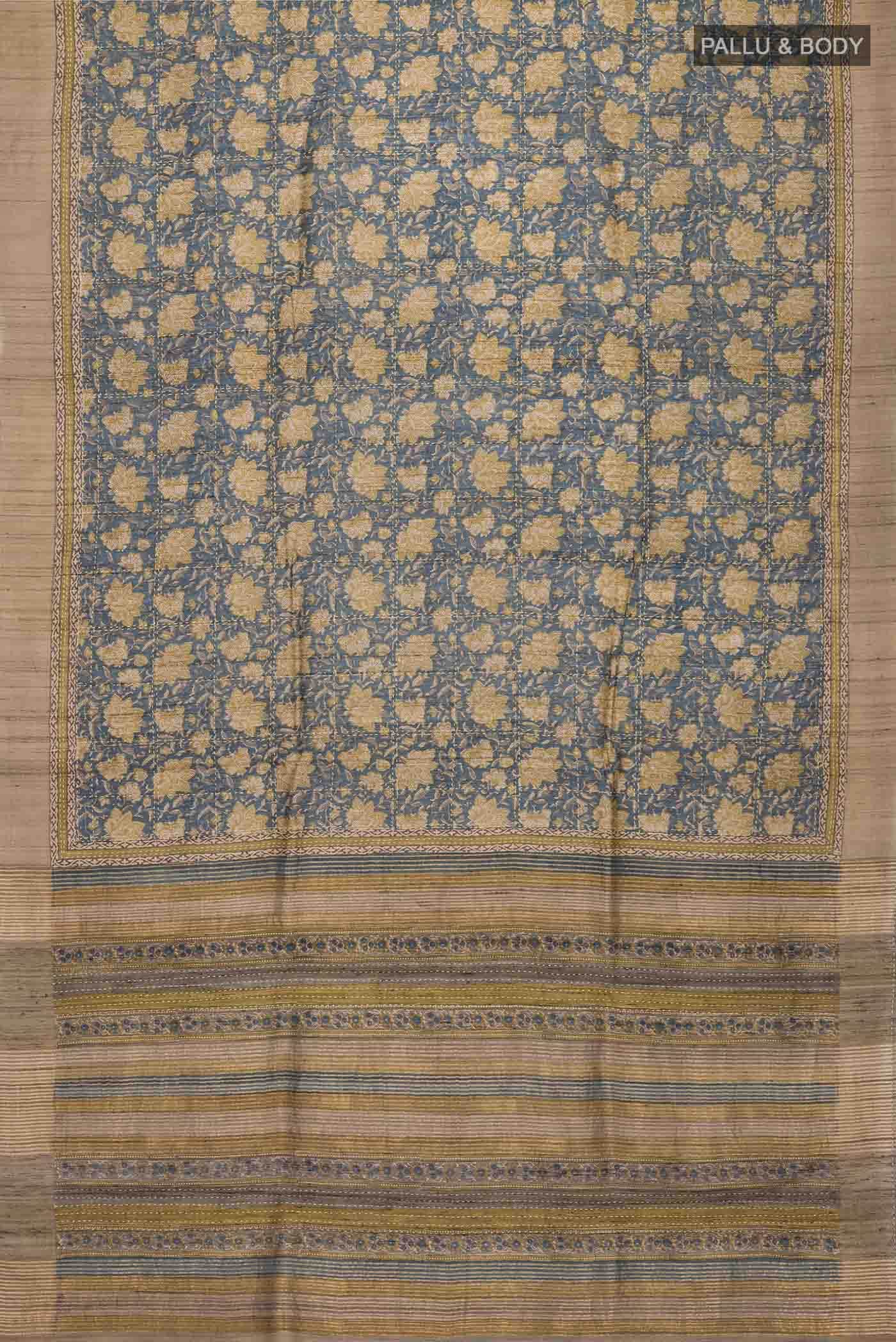 Blue Tussar Silk Saree - Image 3