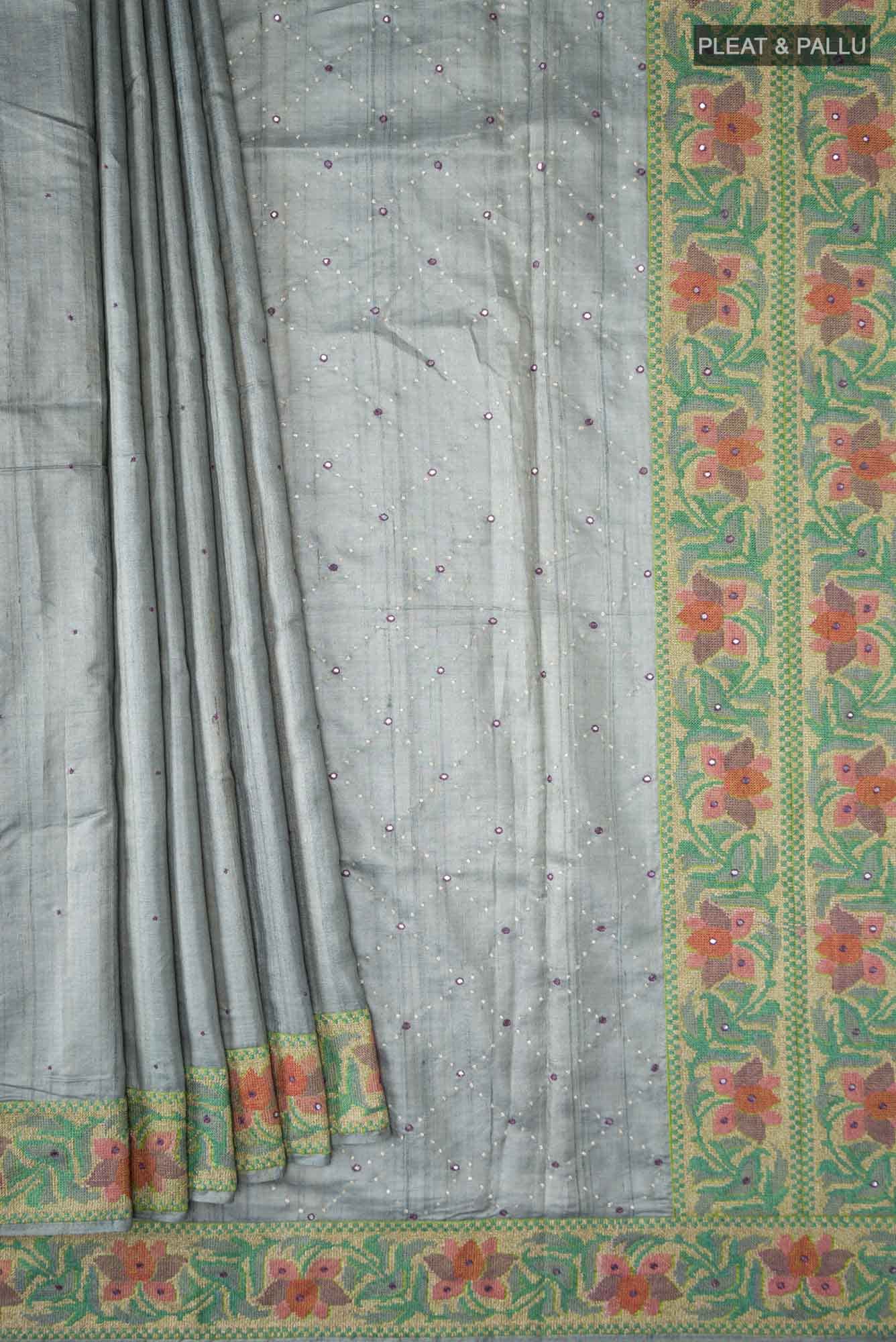 Blue Tussar Silk Saree - Image 2