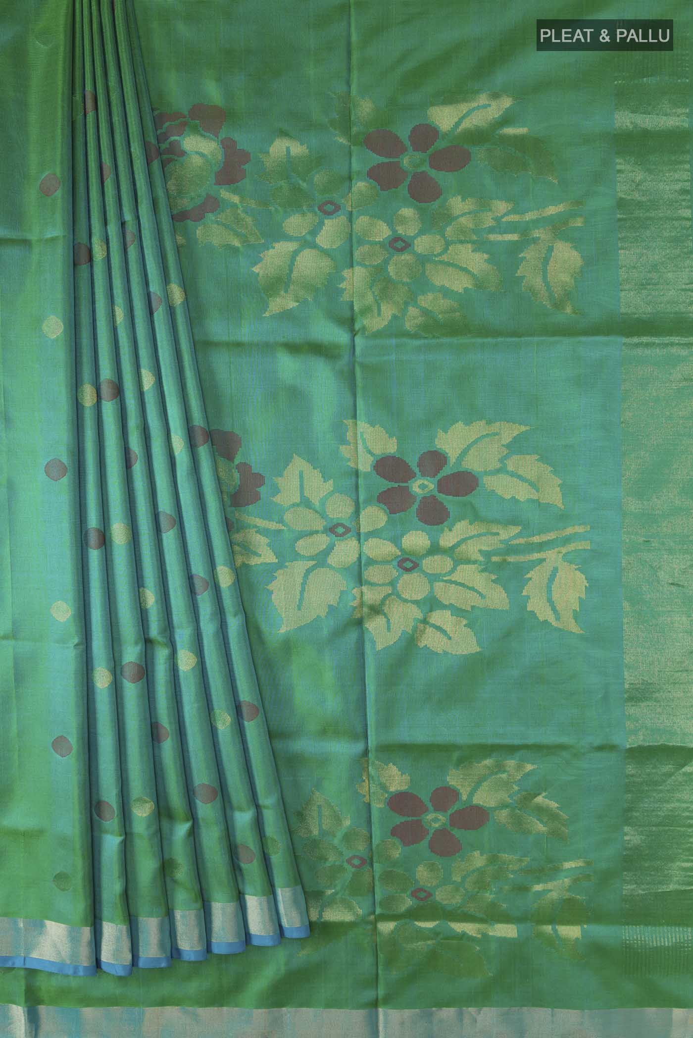 Blue With Green Color Uppada Silk Saree - Image 4