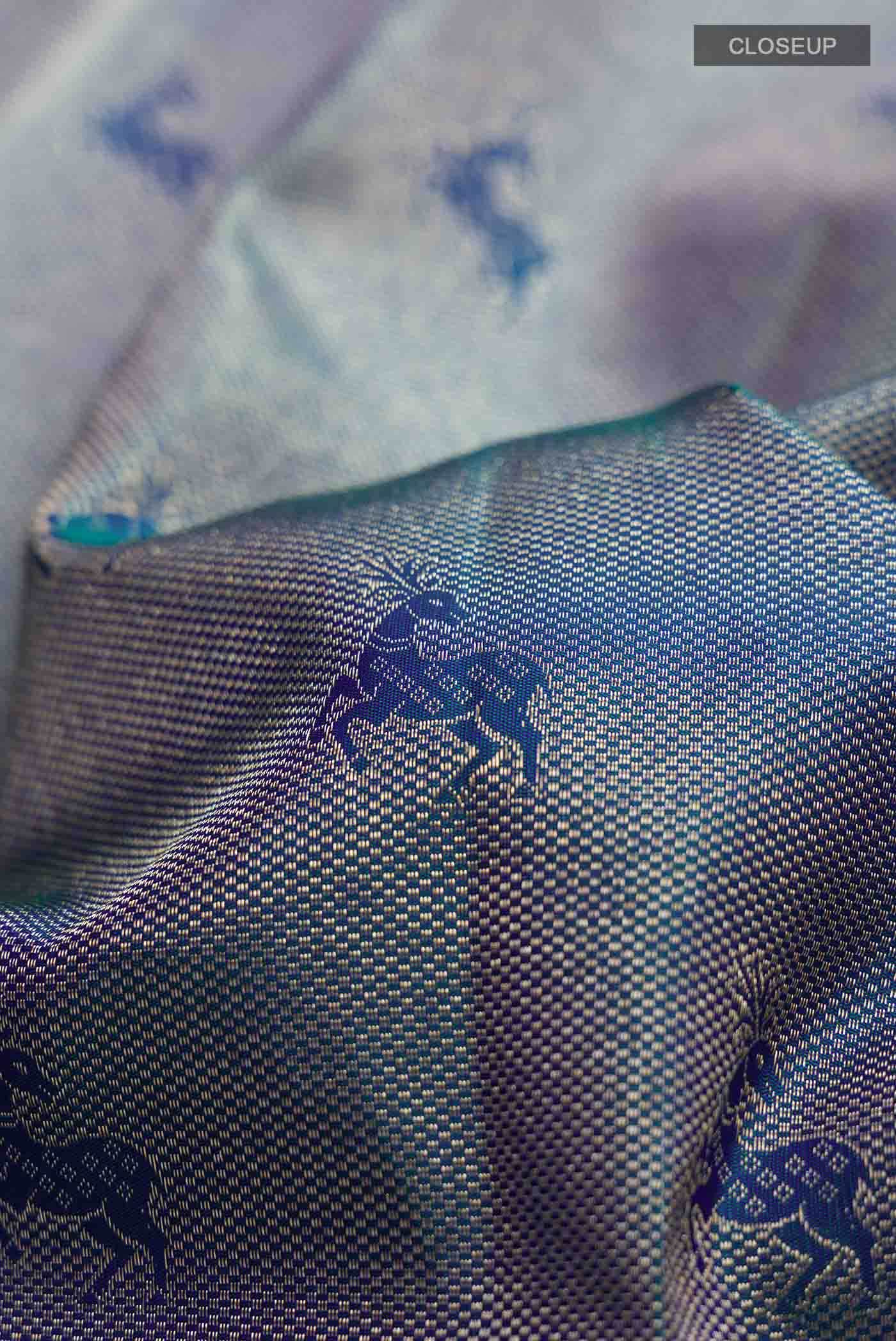 Blue with Green Dual Tone Kanchipuram Silk Saree - Image 3