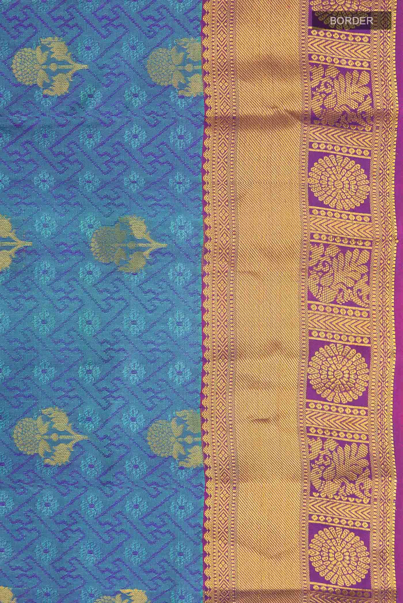 Blue with Green Dual Tone Kanchipuram Silk Saree - Image 5