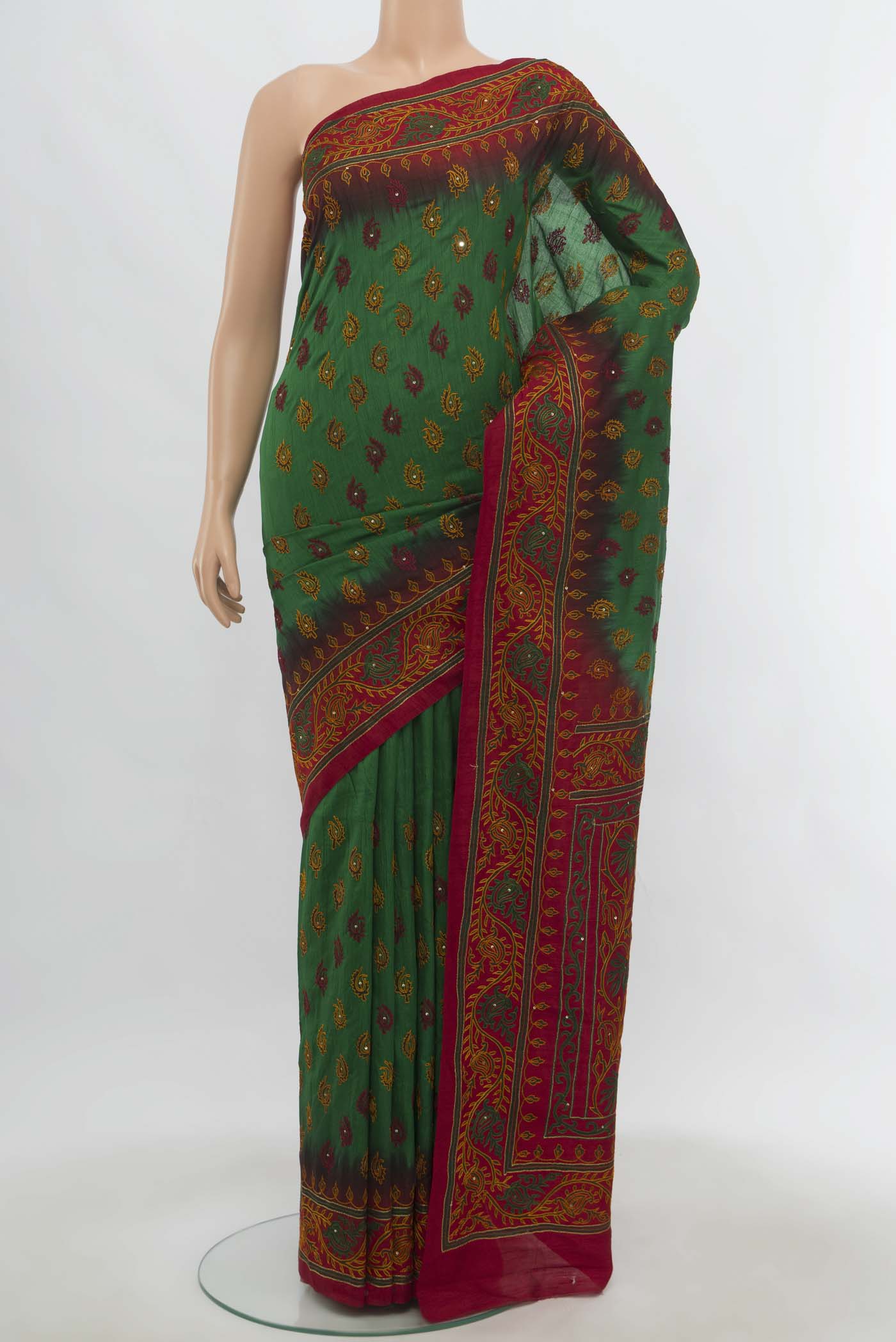Green Blended Raw Silk Saree