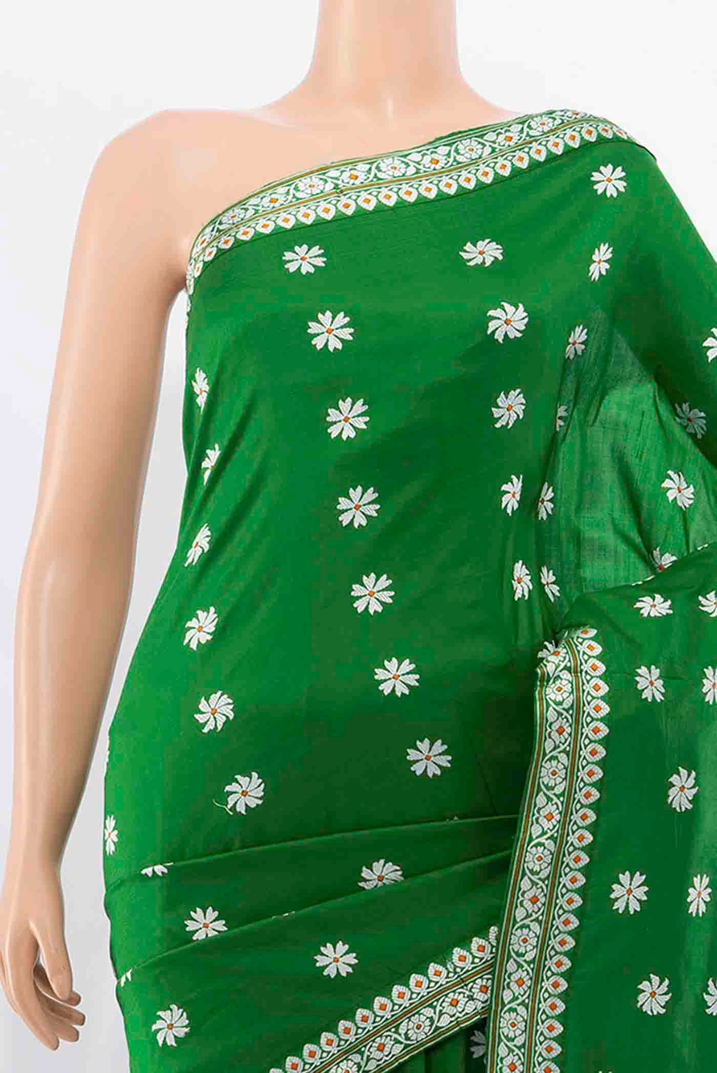 Bottle Green Assam Silk Saree - Image 2
