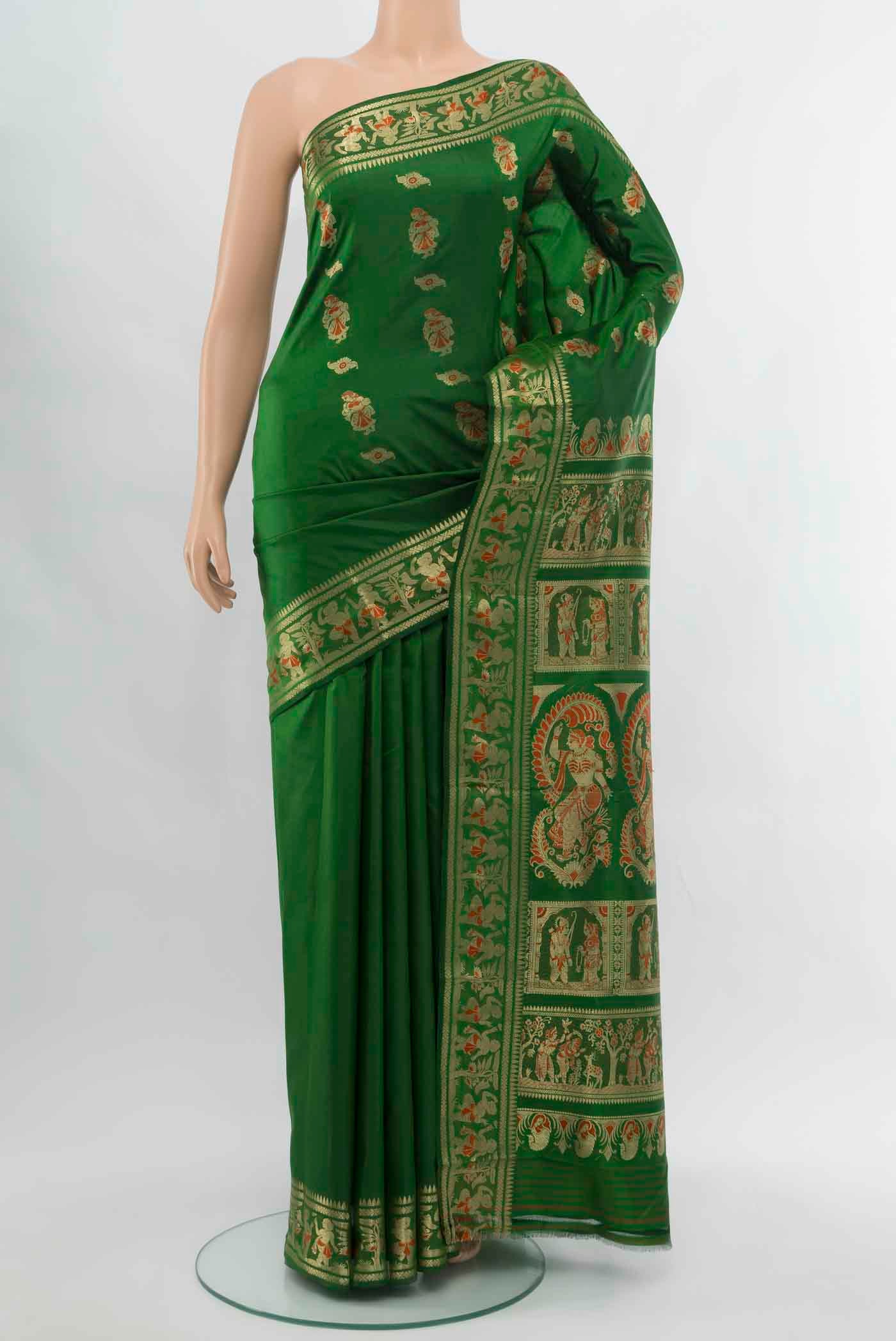 Bottle Green Baluchari Silk Saree