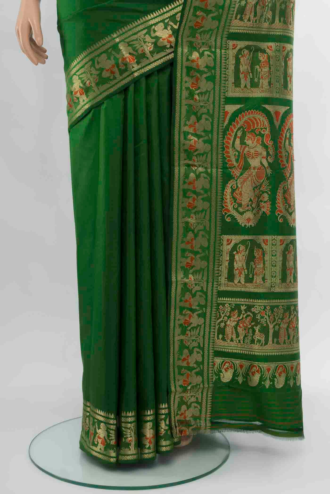 Bottle Green Baluchari Silk Saree - Image 3