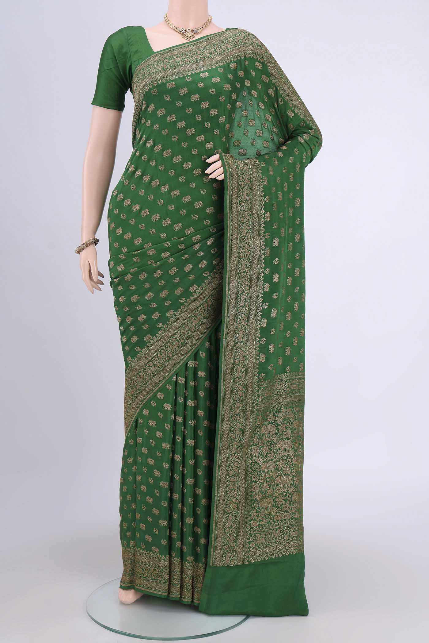 Bottle Green Banarasi Georgette Saree